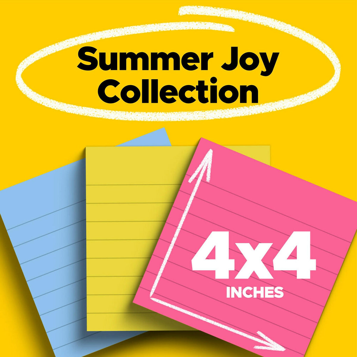 Post-it Super Sticky Notes, 4" x 4", Summer Joy Collection, Lined, 90 Sheet/Pad, 6 Pads/Pack