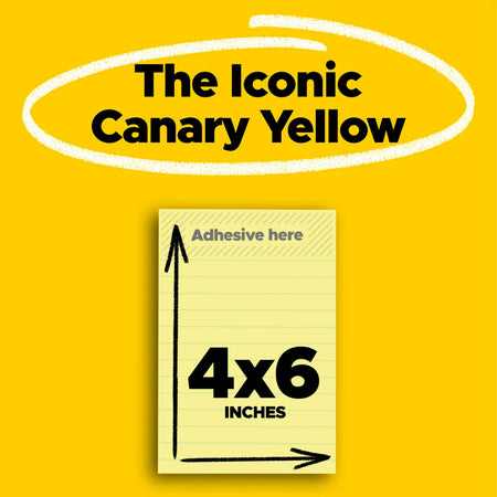 Post-it Super Sticky Notes, 4" x 6", Canary Collection, Lined, 90 Sheet/Pad, 5 Pads/Pack