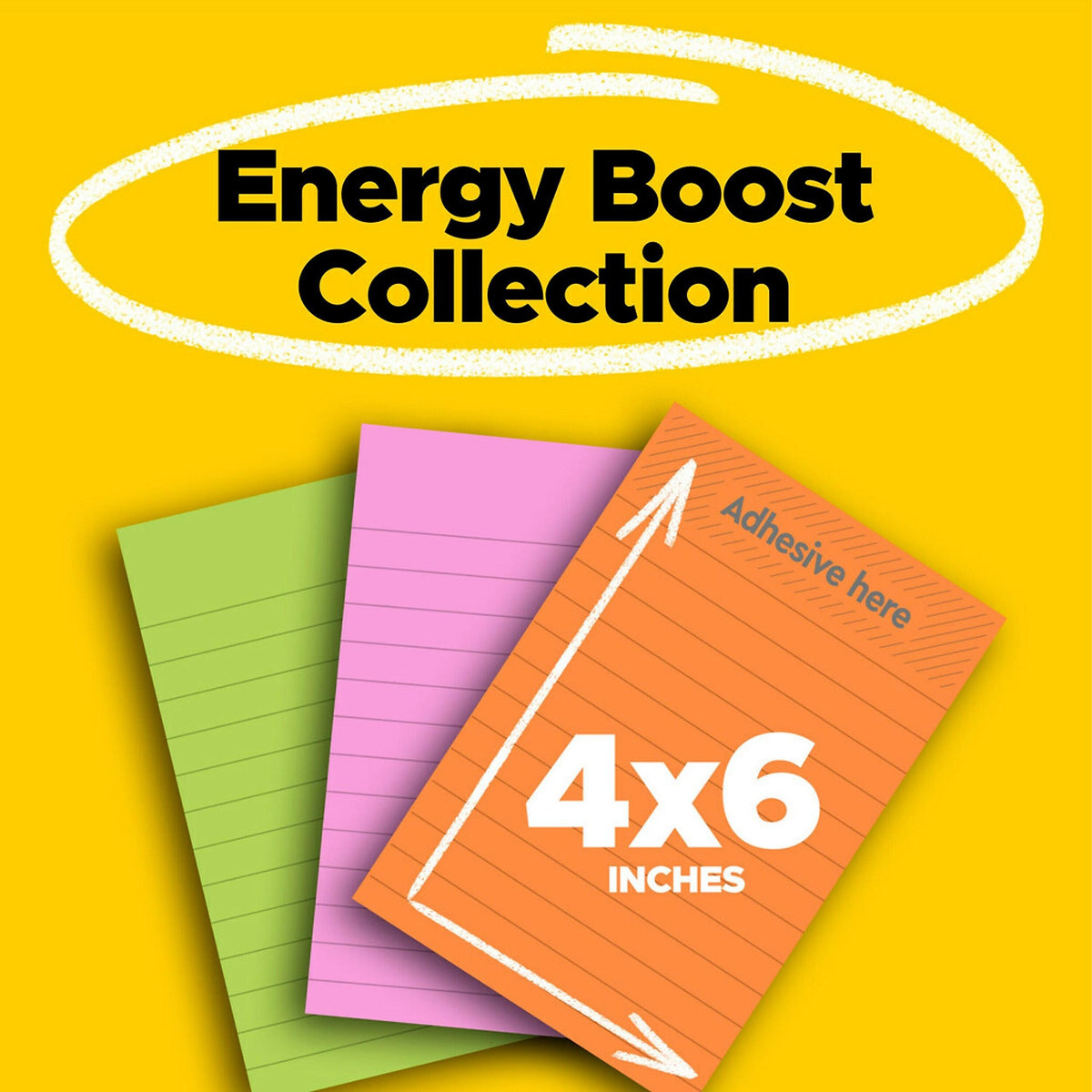 Post-it Super Sticky Notes, 4" x 6", Energy Boost Collection, Lined, 90 Sheet/Pad, 3 Pads/Pack