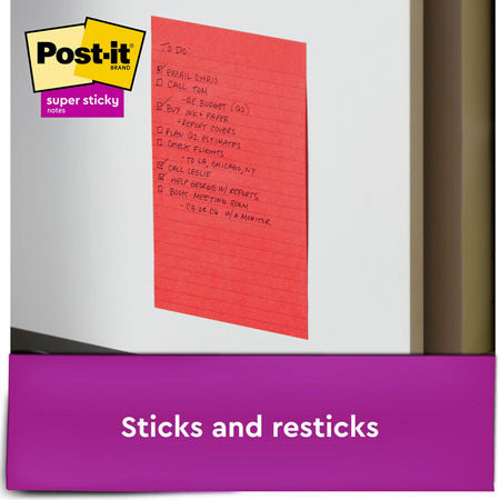 Post-it Super Sticky Notes, 4" x 6", Playful Primaries Collection, Lined, 90 Sheet/Pad, 3 Pads/Pack