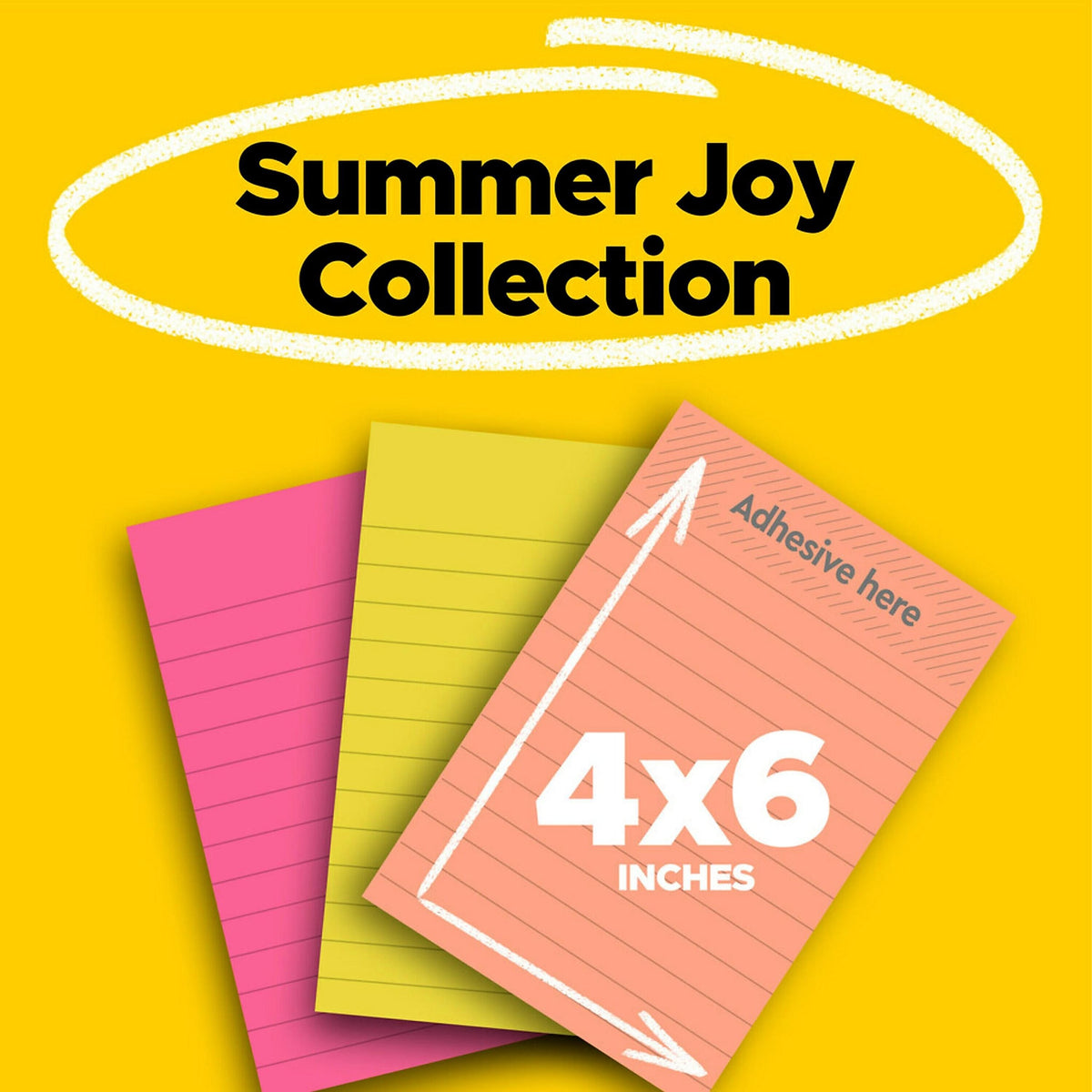 Post-it Super Sticky Notes, 4" x 6", Summer Joy Collection, Lined, 90 Sheet/Pad, 3 Pads/Pack