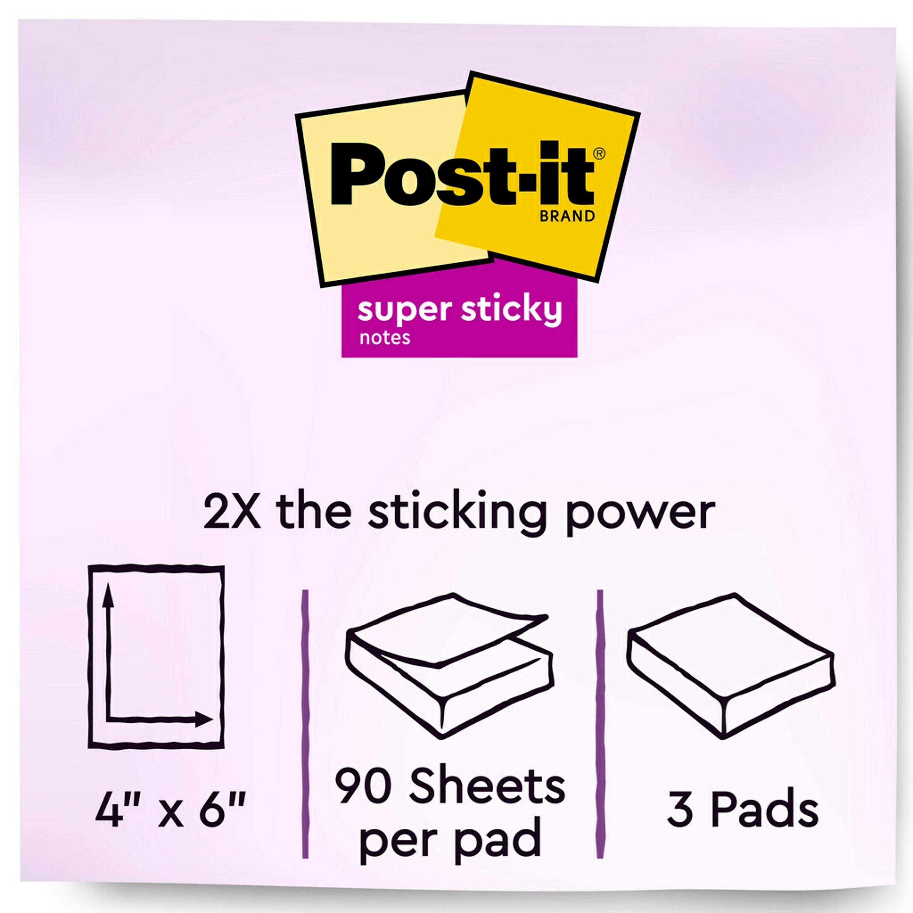 Post-it Super Sticky Notes, 4" x 6", Supernova Neons Collection, Lined, 90 Sheet/Pad, 3 Pads/Pack