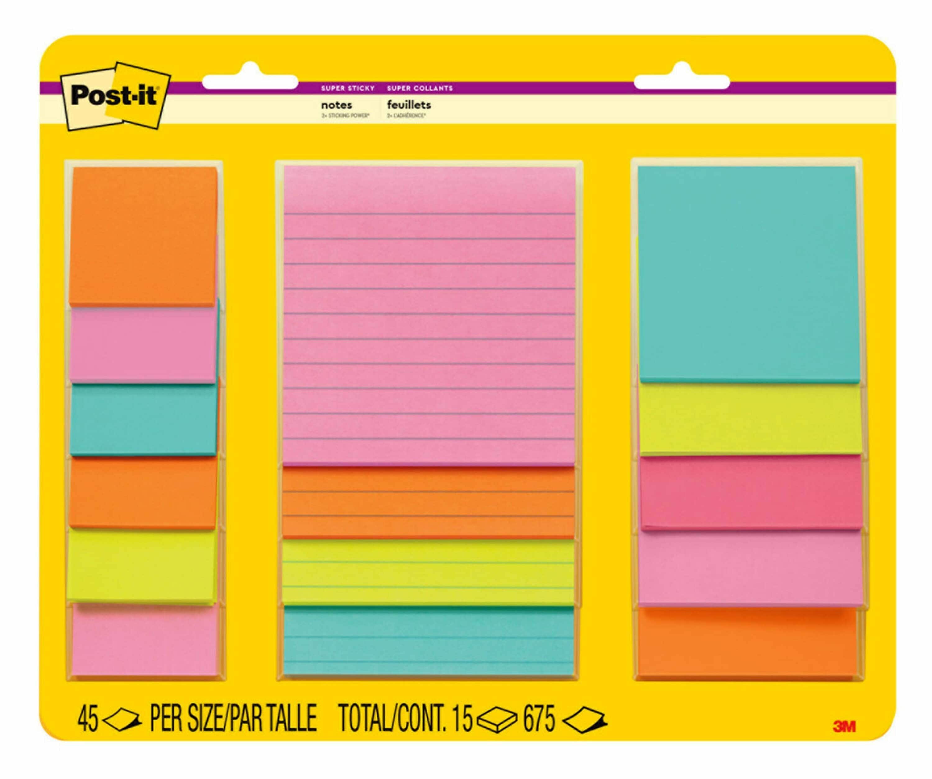 Post-it Super Sticky Notes, Supernova Neons Collection, 45 Sheet/Pad, 15 Pads/Pack