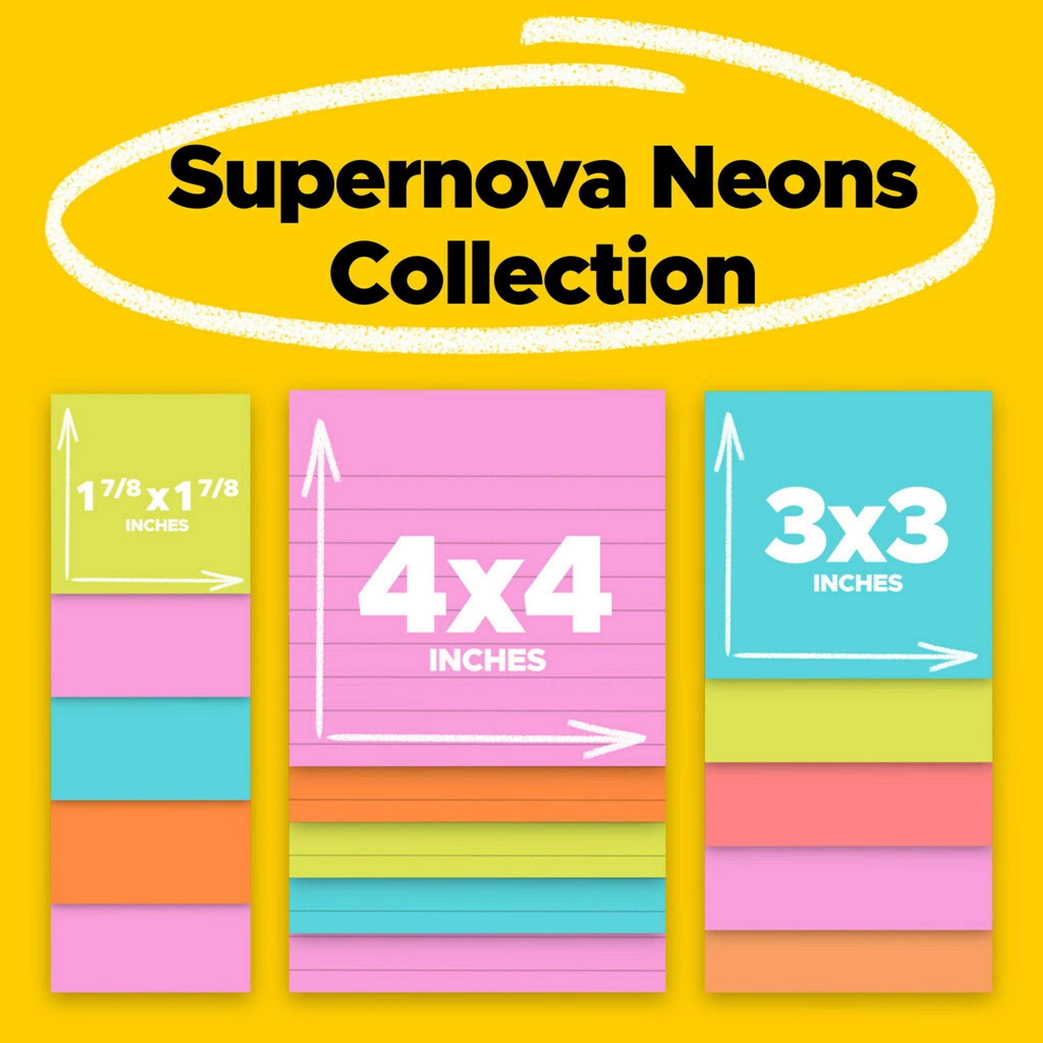 Post-it Super Sticky Notes, Supernova Neons Collection, 45 Sheet/Pad, 15 Pads/Pack