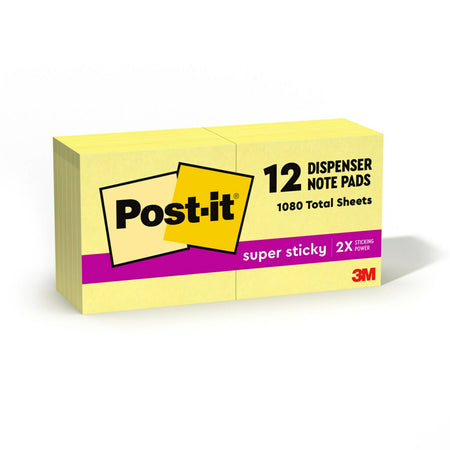 Post-it Super Sticky Pop-up Notes, 3" x 3", Canary Collection, 90 Sheet/Pad, 12 Pads/Pack