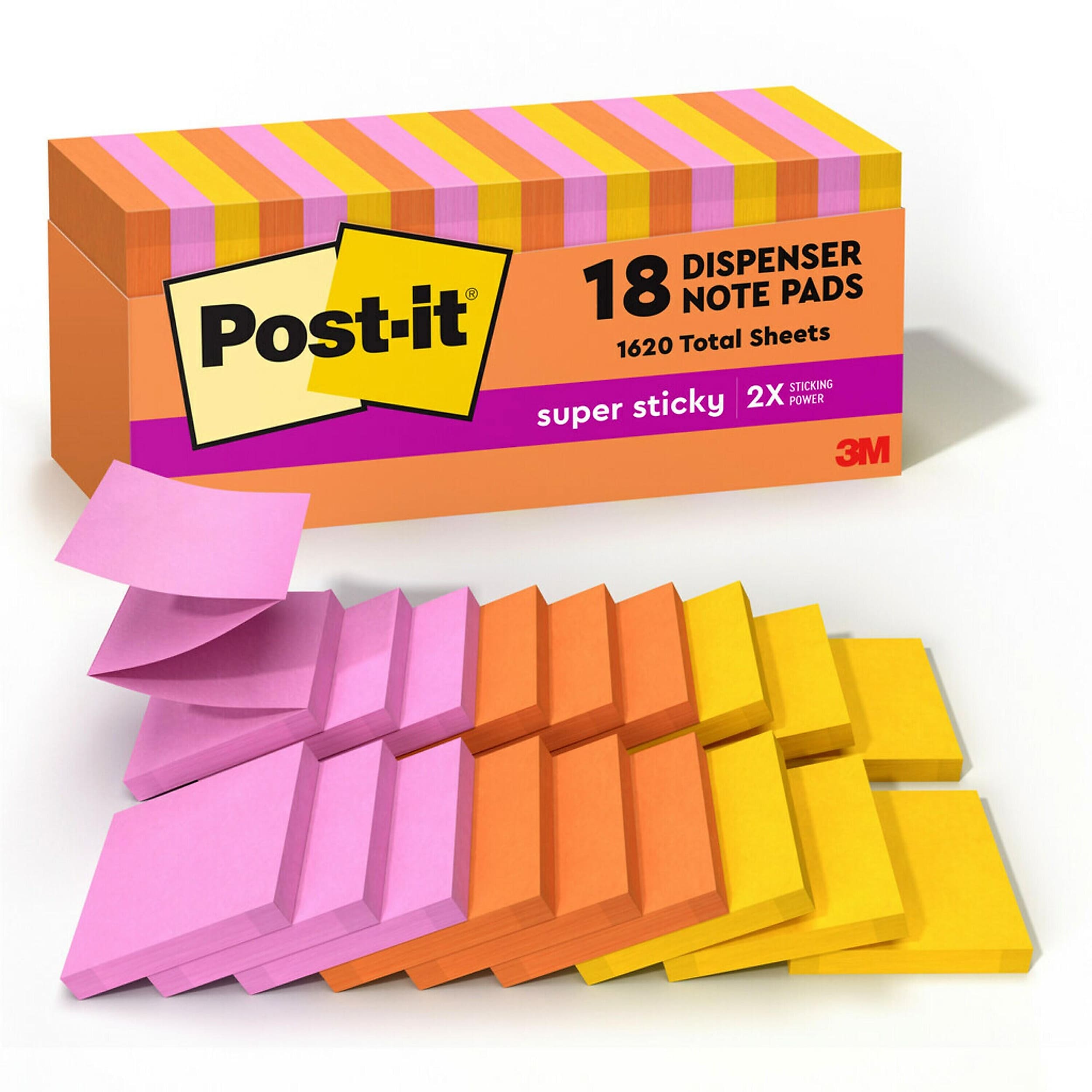 Post-it Super Sticky Pop-up Notes, 3" x 3", Energy Boost Collection, 90 Sheet/Pad, 18 Pads/Pack