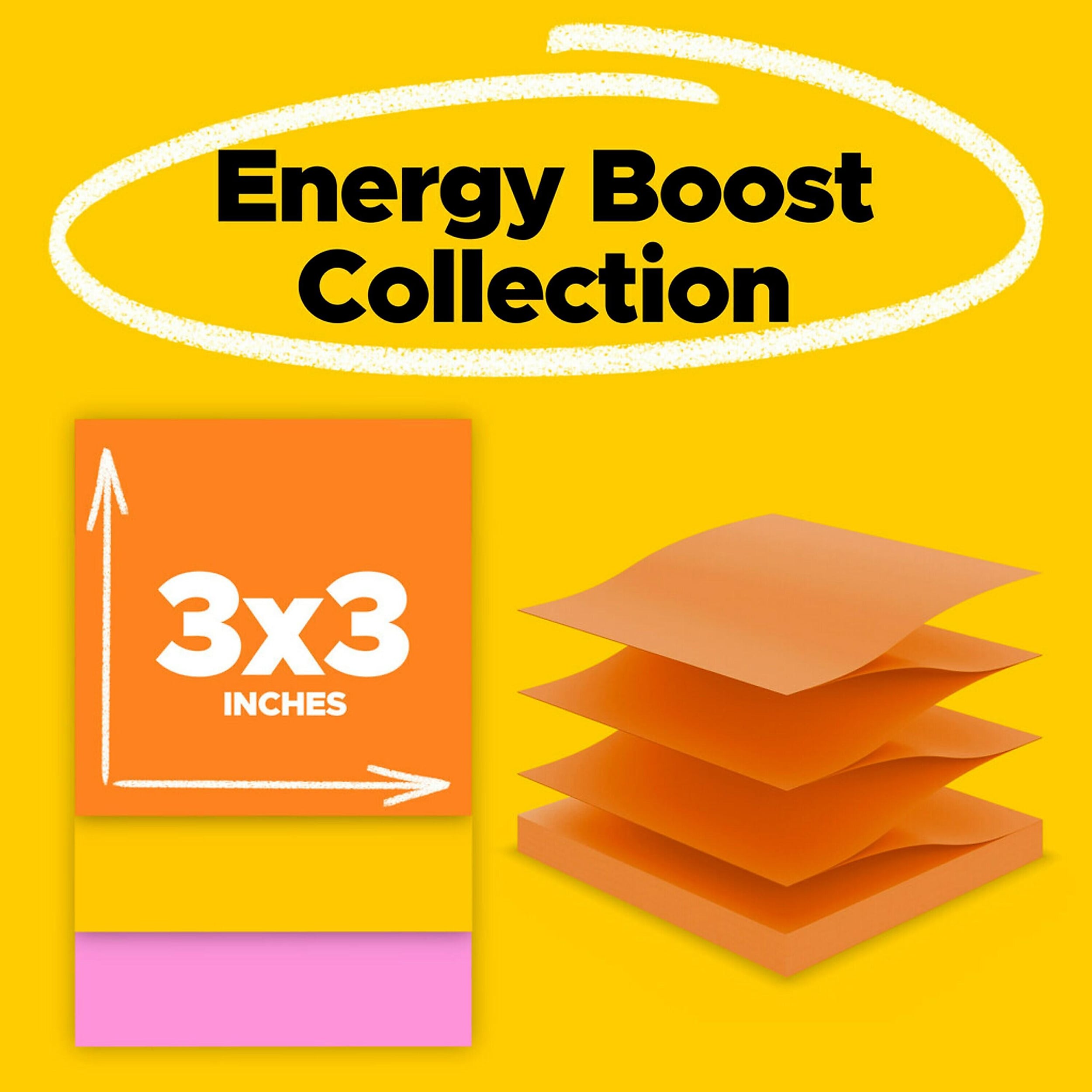 Post-it Super Sticky Pop-up Notes, 3" x 3", Energy Boost Collection, 90 Sheet/Pad, 18 Pads/Pack