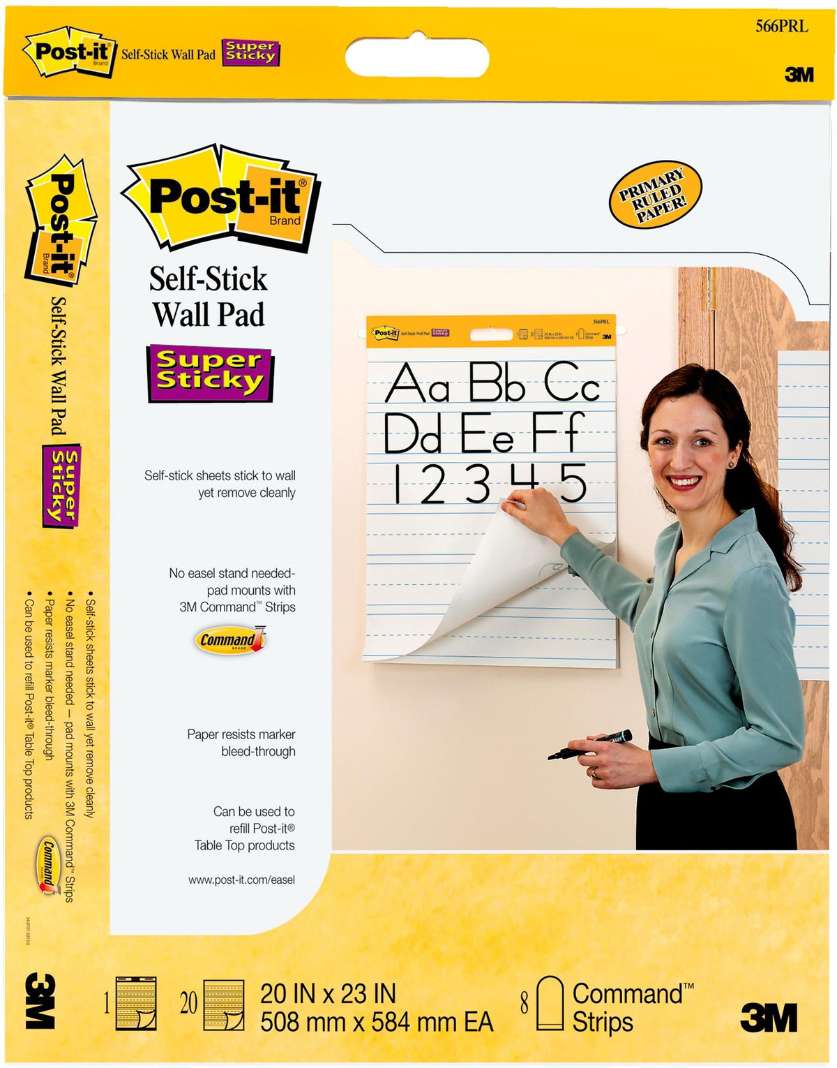 Post-it Super Sticky Wall Easel Pad, 20" x 23", Primary Lined, 20 Sheets/Pad, 2 Pads/Pack