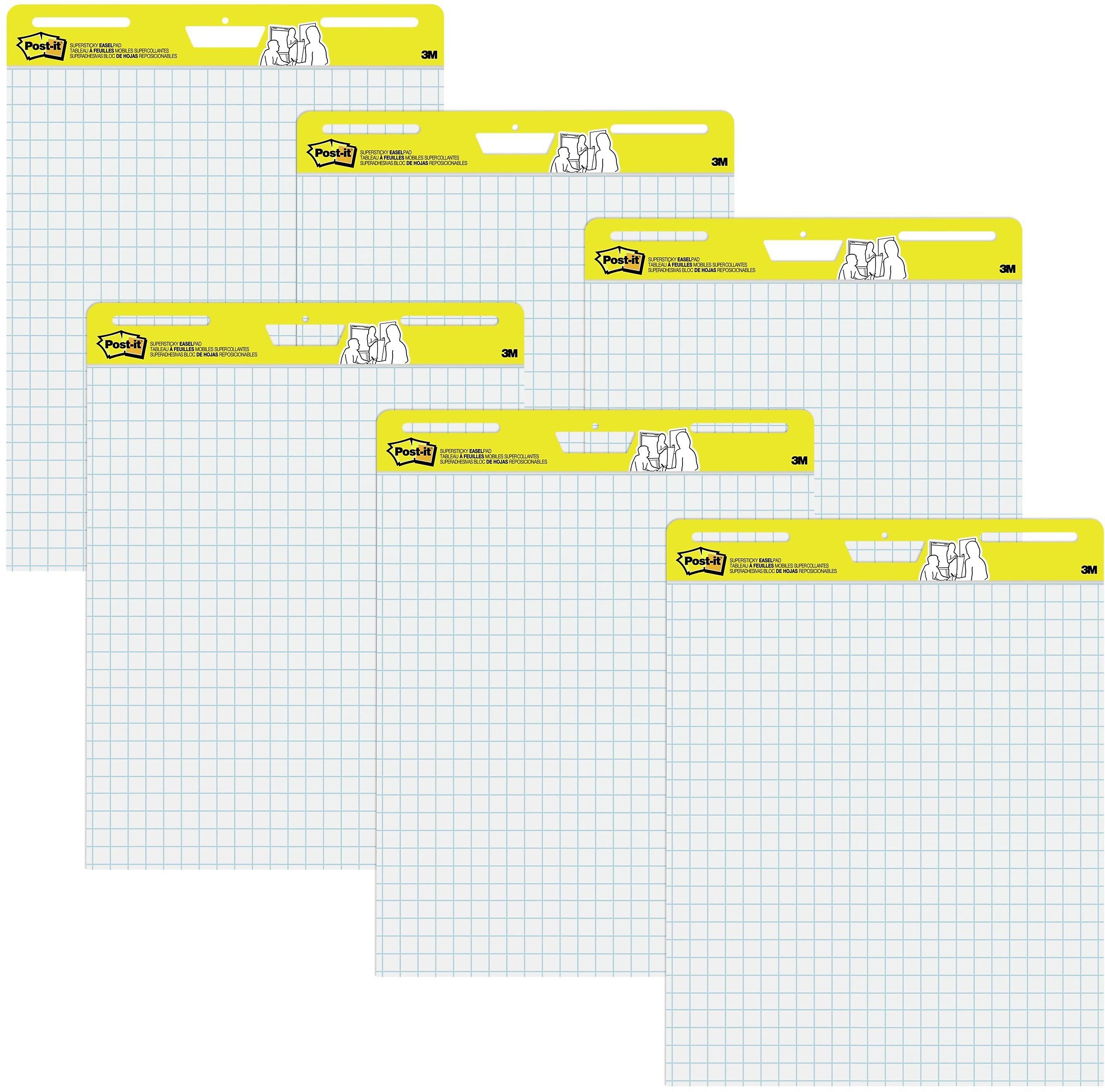 Post-it Super Sticky Wall Easel Pad, 25" x 30", Grid Lined, 30 Sheets/Pad, 6 Pads/Pack