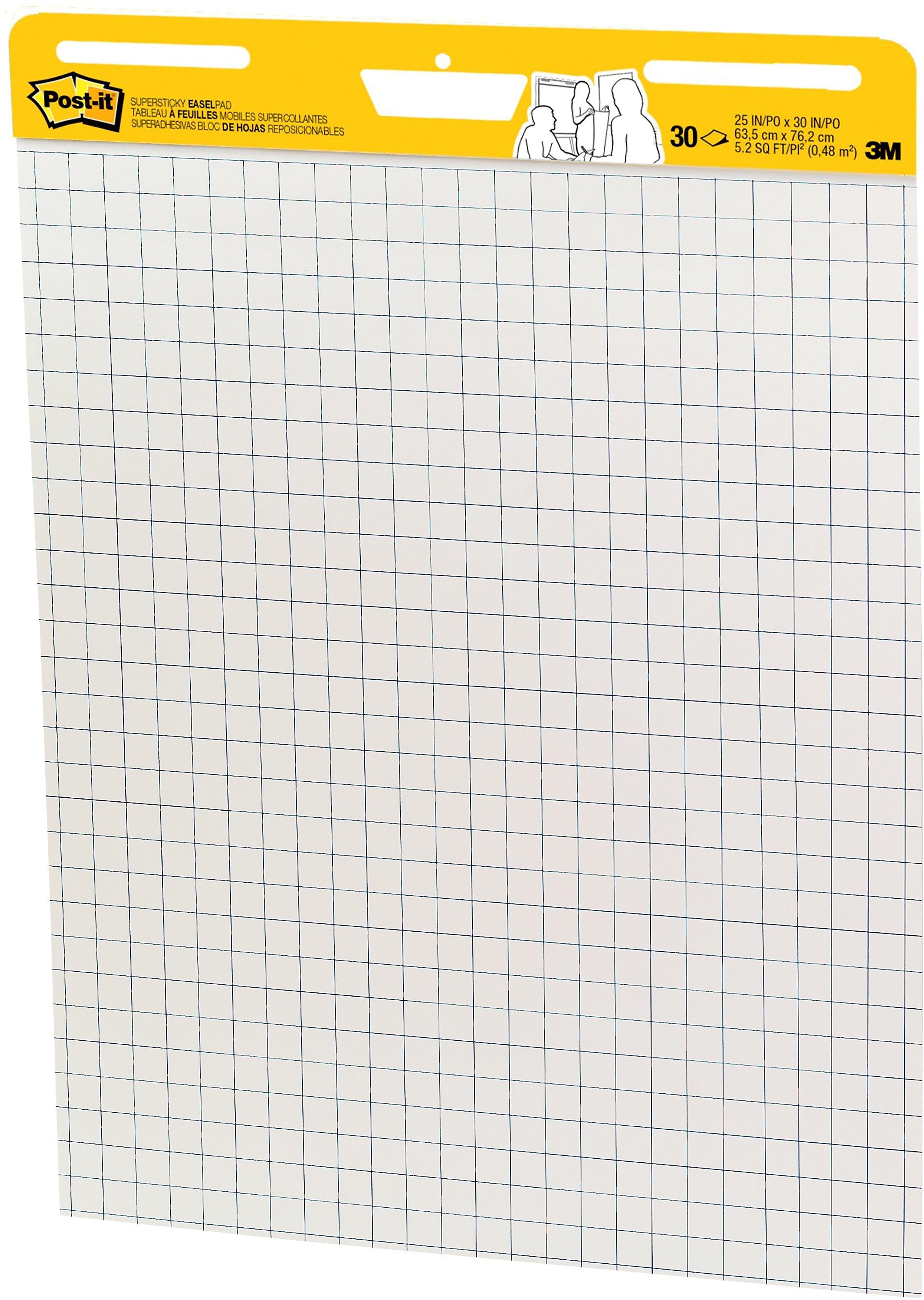 Post-it Super Sticky Wall Easel Pad, 25" x 30", Grid Lined, 30 Sheets/Pad, 6 Pads/Pack