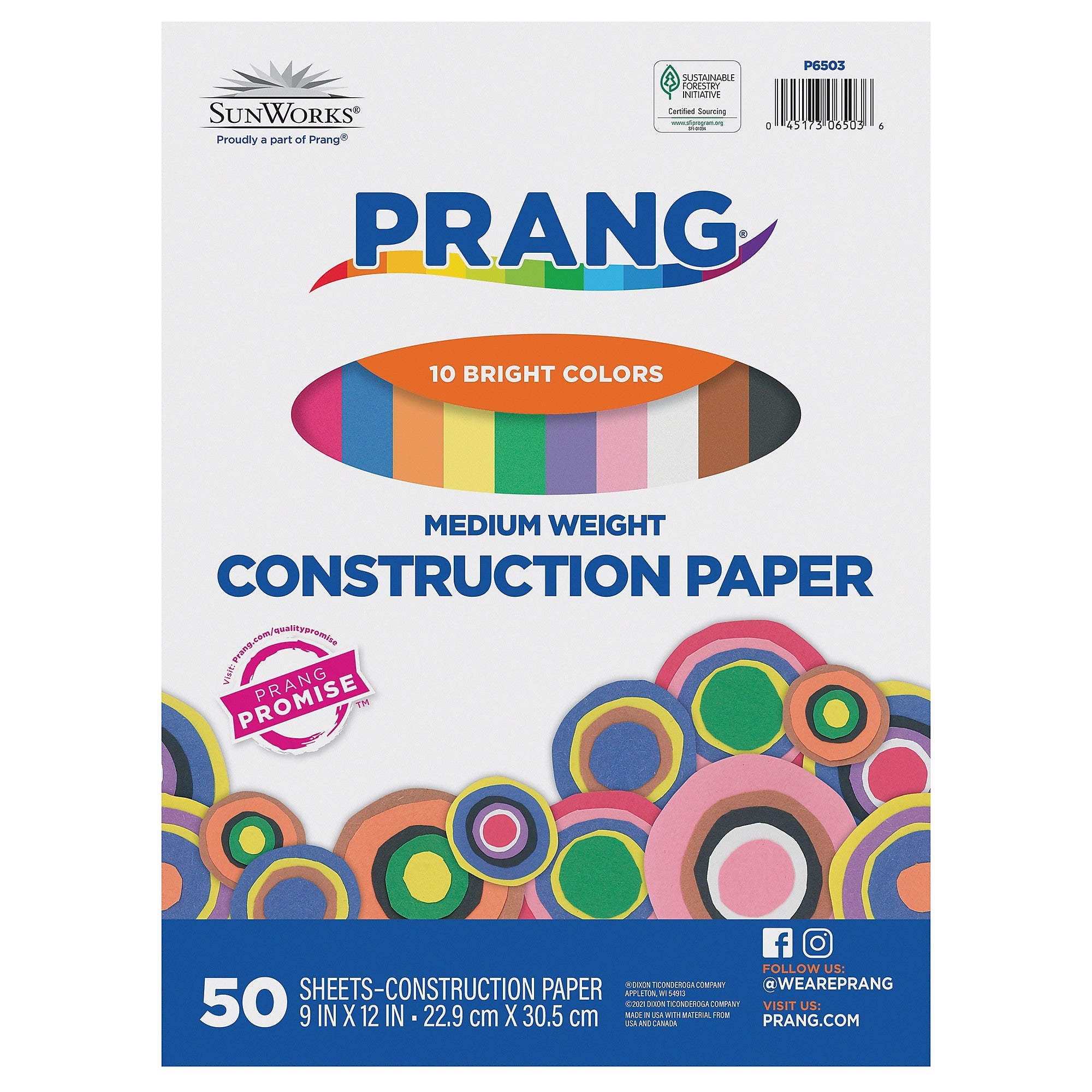 Prang 9" x 12" Construction Paper, Assorted Colors, 50 Sheets/Pack