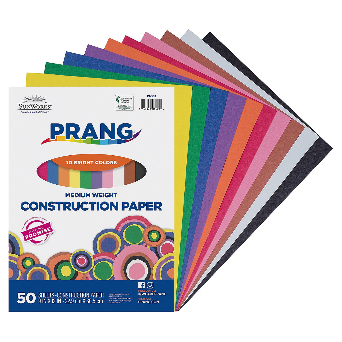 Prang 9" x 12" Construction Paper, Assorted Colors, 50 Sheets/Pack