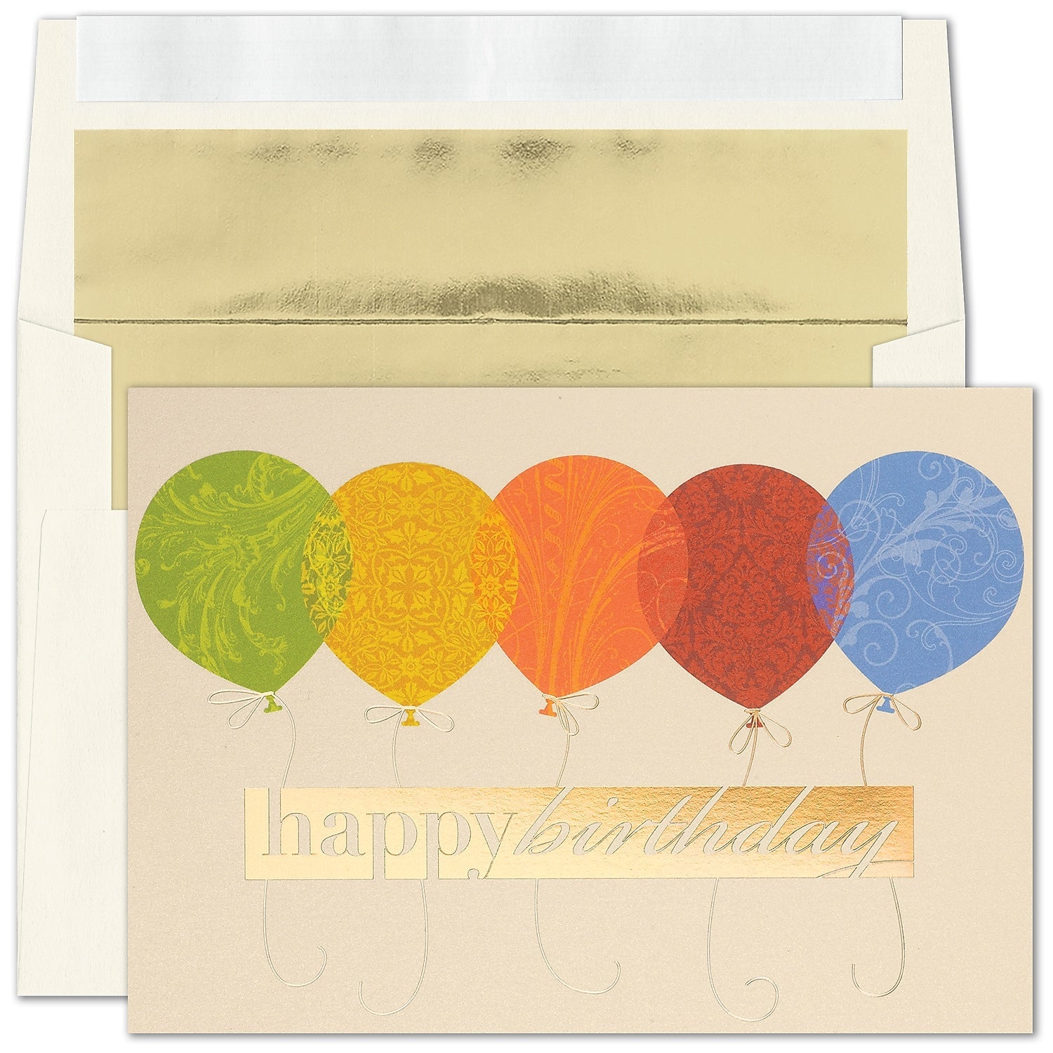 "Pretty Patterns" Birthday Card w/ Gold Lined Ecru Envelope, 100/BX