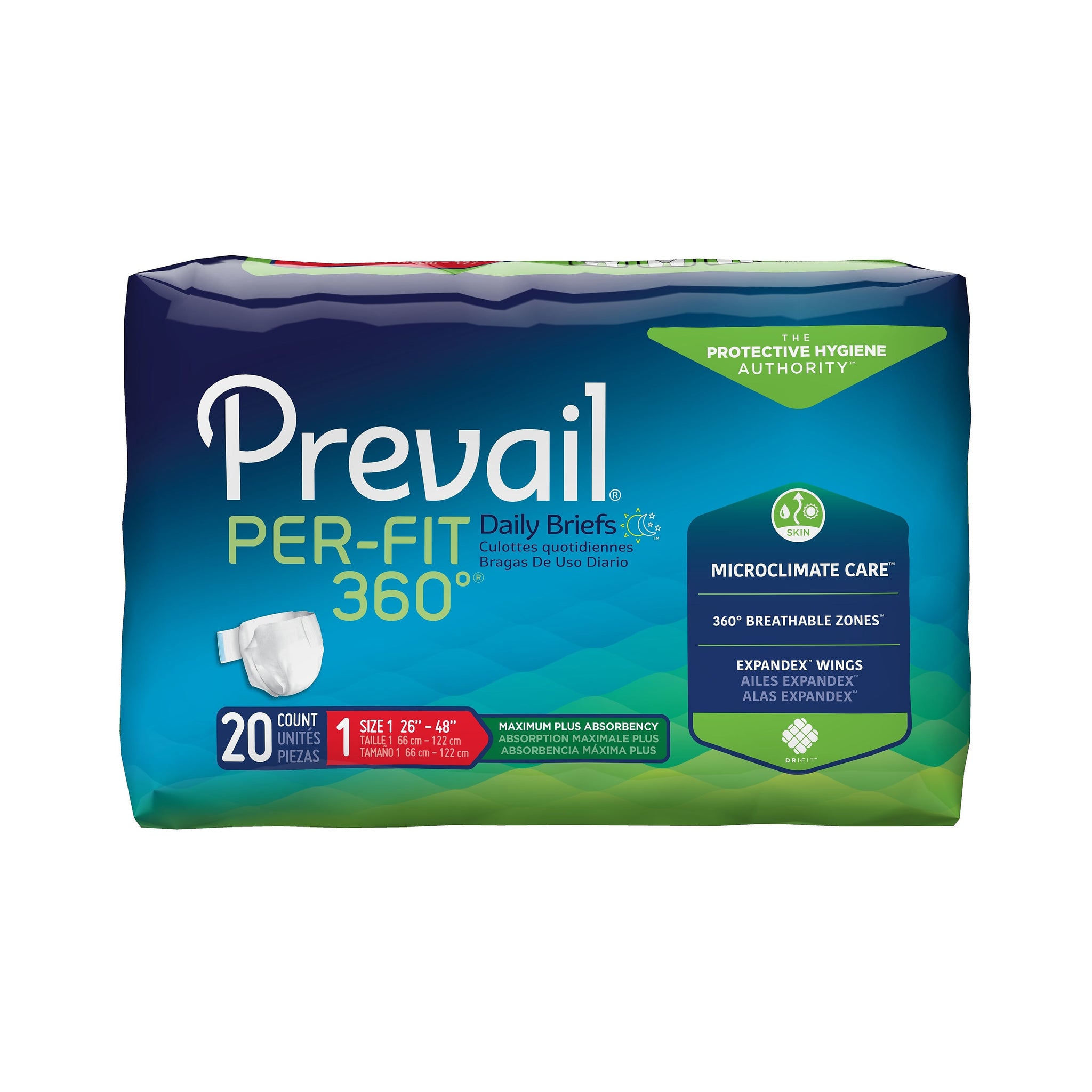Prevail Per-Fit 360 Briefs, Maximum Plus Absorbency, Size 1, 80/Carton