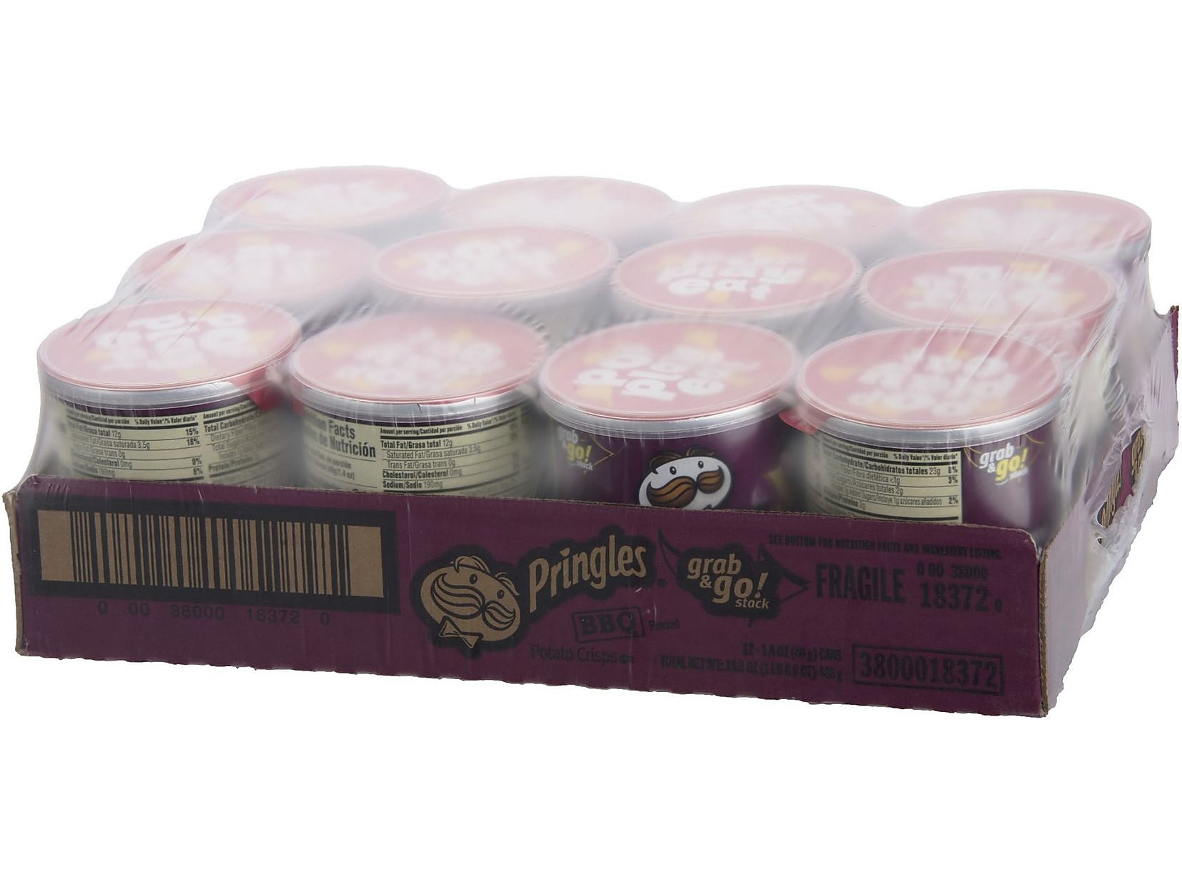 Pringles Grab & Go BBQ Crisps, 1.4 oz., 12 Cans/Carton