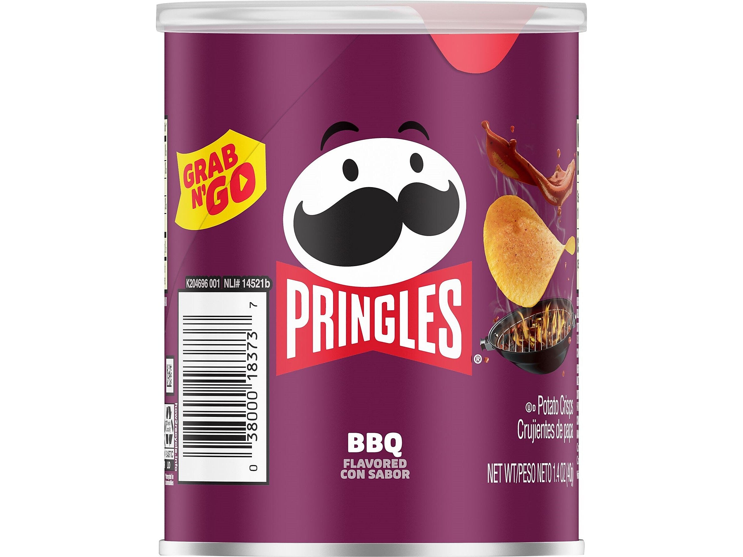 Pringles Grab & Go BBQ Crisps, 1.4 oz., 12 Cans/Carton