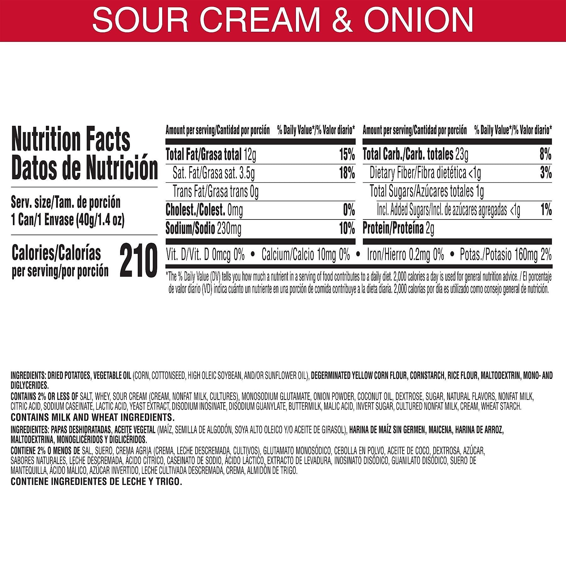 Pringles Grab & Go Sour Cream & Onion Crisps, 1.4 oz., 12/Carton