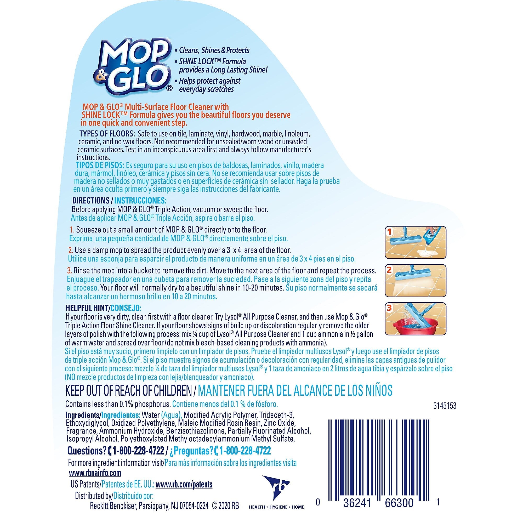 Professional Mop & Glo Triple Action Floor Shine Cleaner, Fresh Citrus, 64 Oz.