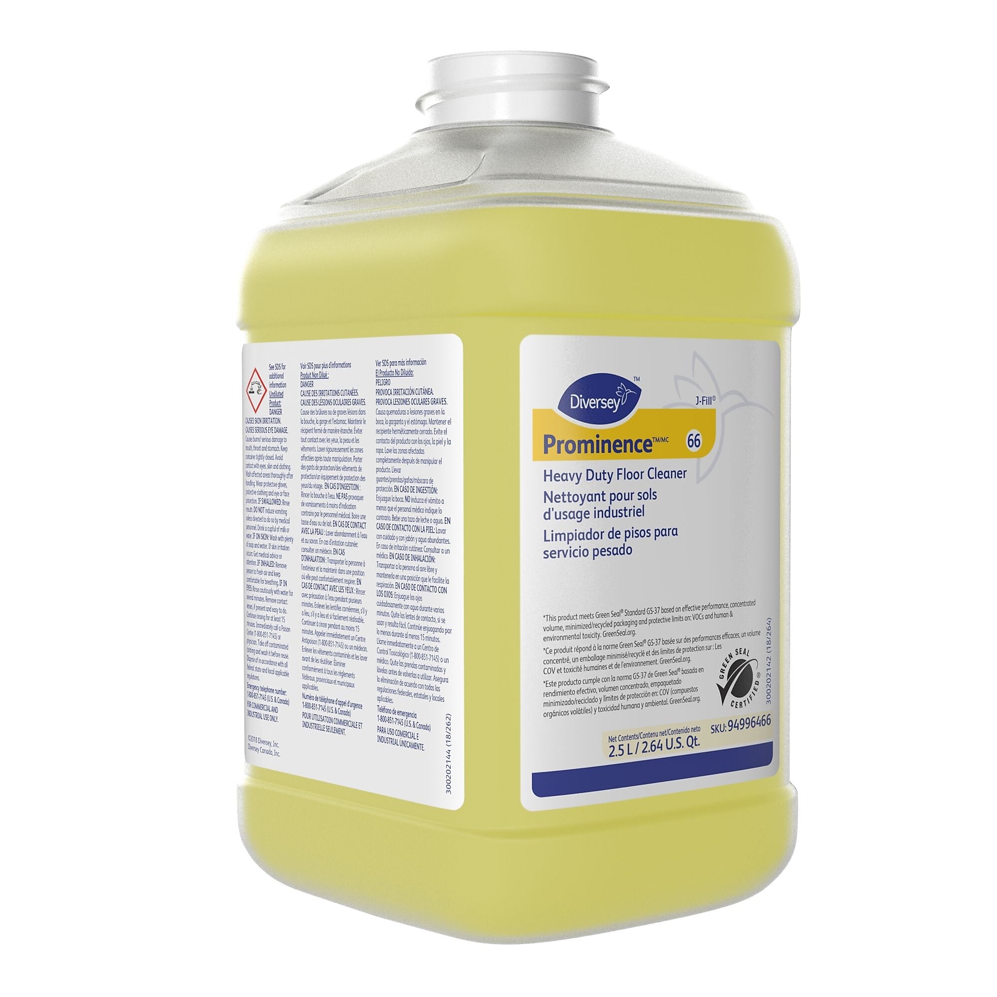 Prominence 66 Hard Floor Cleaner for Diversey J-Fill, Citrus, 2.5 L, 2/Carton