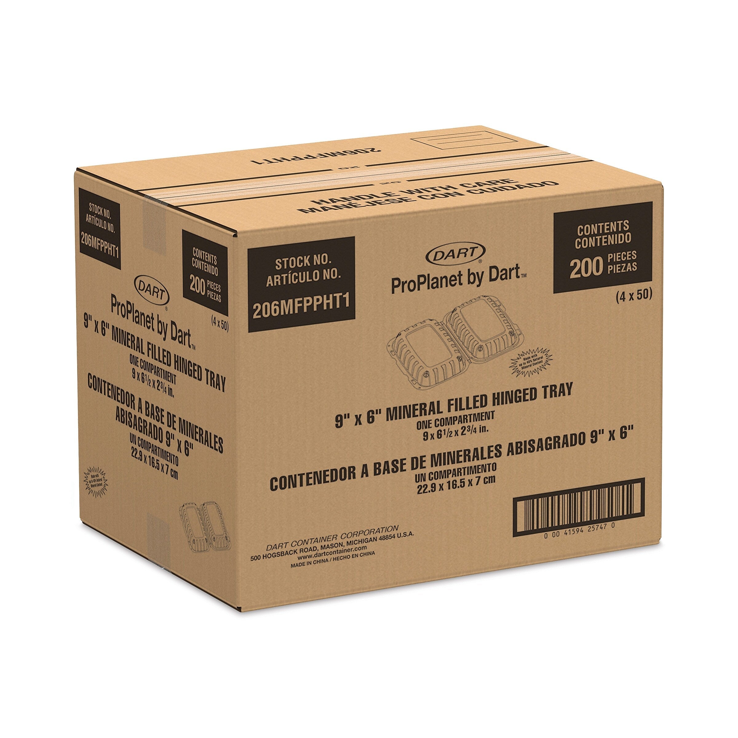 ProPlanet by Dart Hinged Lid Containers, Hoagie Container, 6.5 x 9 x 2.8, White, 200/Carton