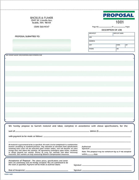 Proposal Form, 8-1/2" x 11", 3-Part, Qty 250