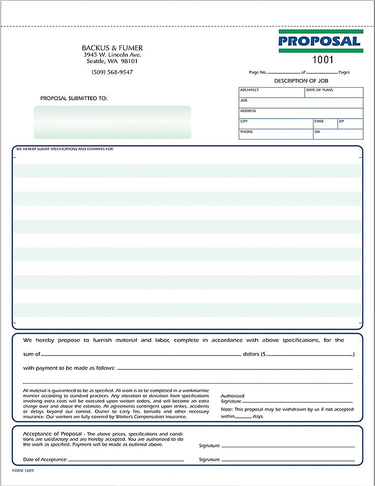 Proposal Form, 8-1/2" x 11", 3-Part, Qty 250