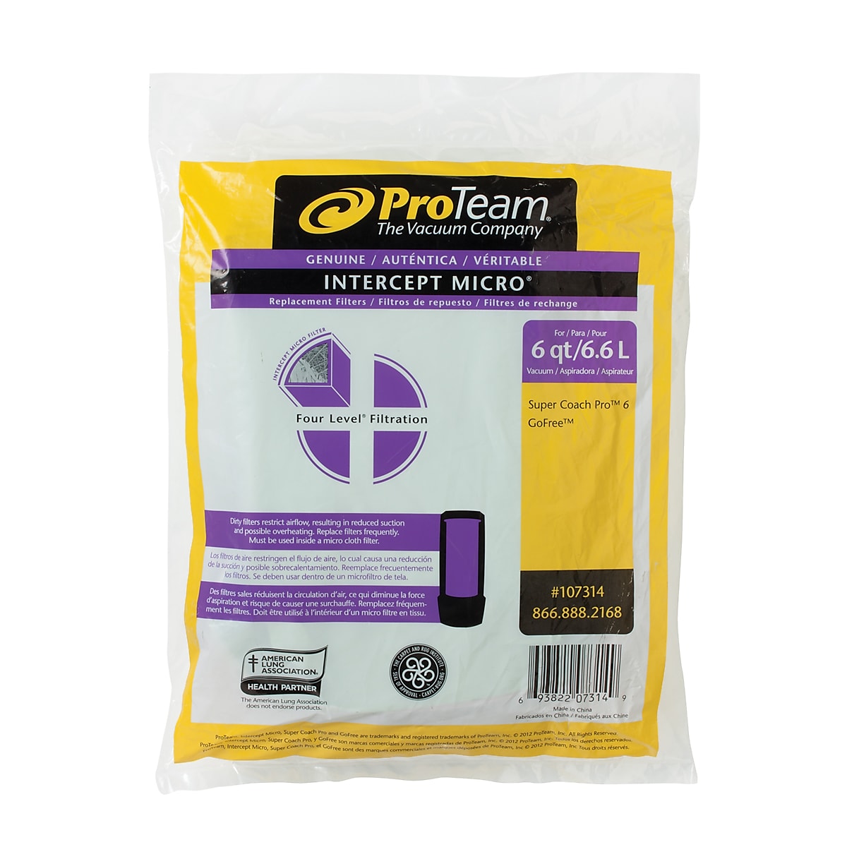 ProTeam Intercept Micro Filter Bags, Green/Purple, 10/Pk