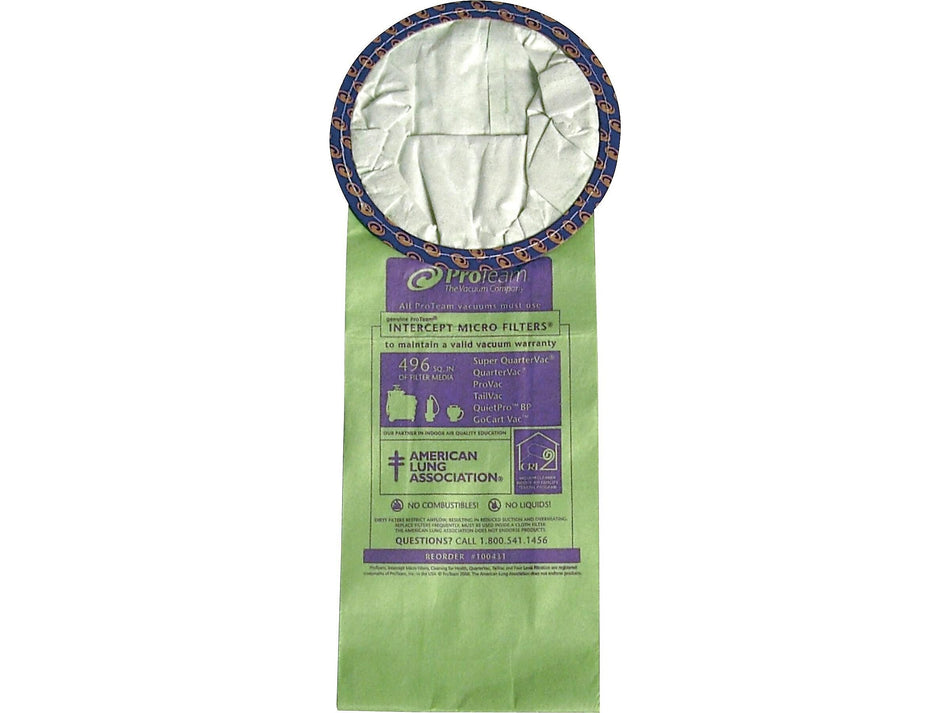 ProTeam Vacuum Filter Bags, Green/Purple, 10/Pack