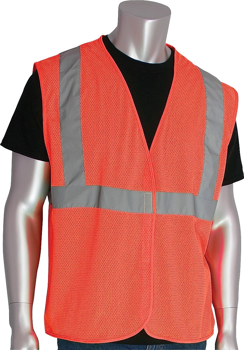 Protective Industrial Products Hi-Vis Safety Vest, ANSI/ISEA 107-2015 Class 2, Type R, Hook & Loop Closure, Orange, 4X, 10/PK