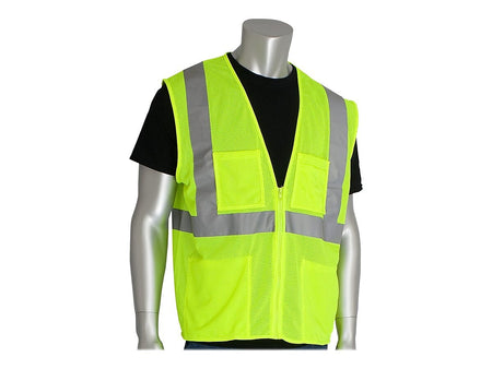 Protective Industrial Products High Visibility Sleeveless Safety Vest, ANSI Class R2, Lime Yellow, 3XL