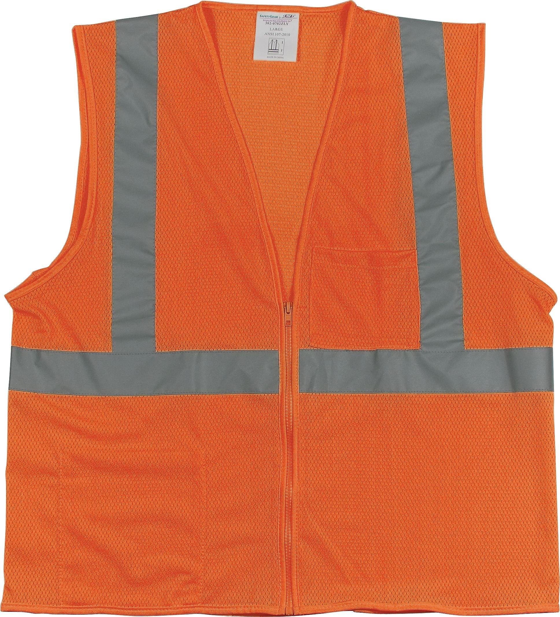 Protective Industrial Products High Visibility Sleeveless Safety Vest, ANSI Class R2, Orange, Large