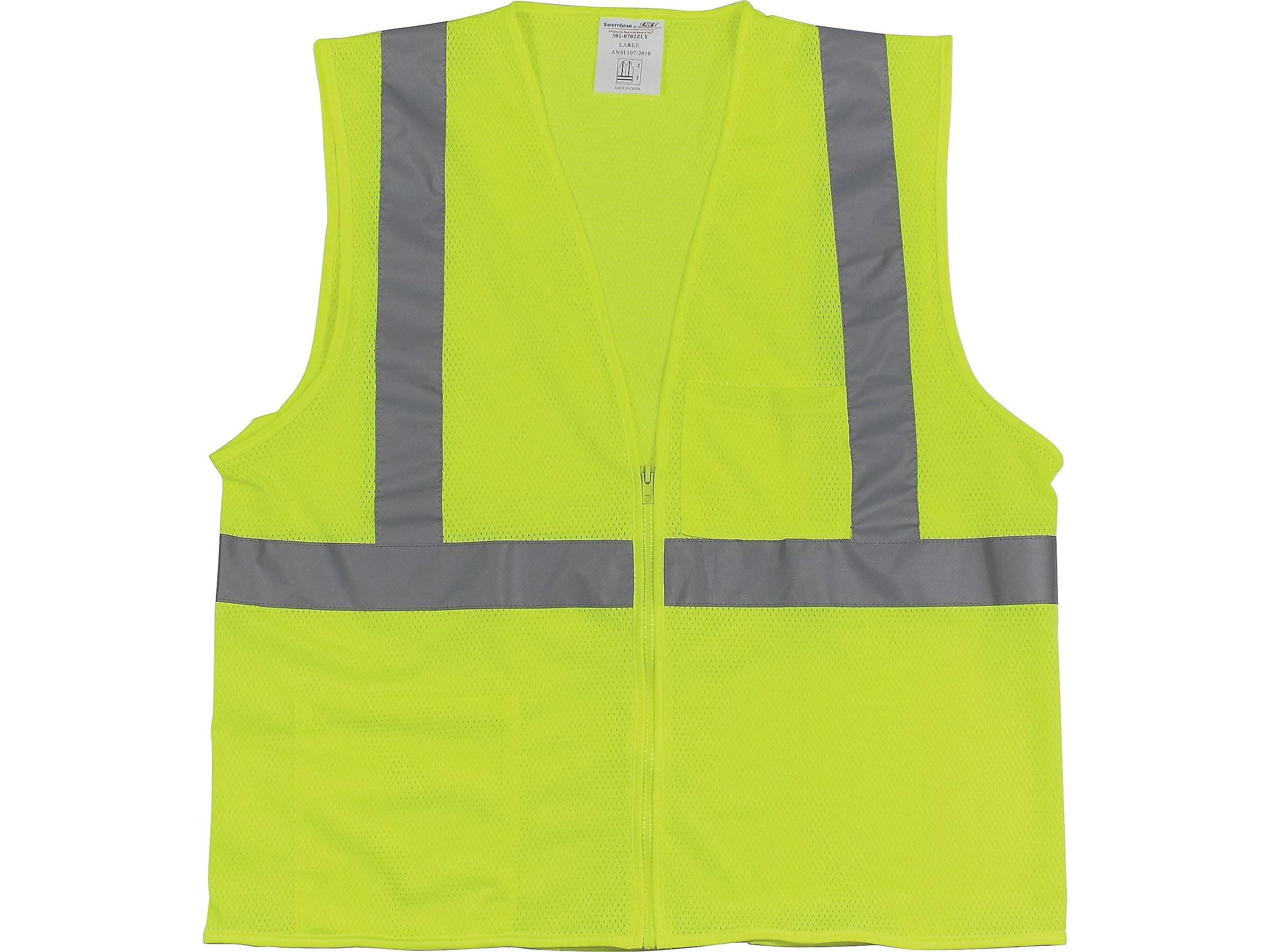 Protective Industrial Products High Visibility Zipper Safety Vest, ANSI Class R2, Hi-Vis Lime Yellow, X-Large