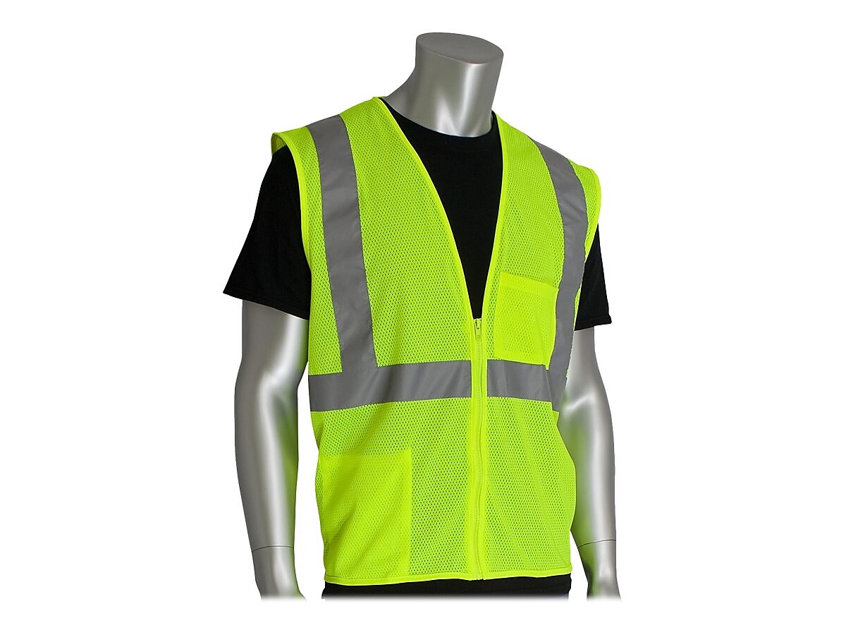 Protective Industrial Products High Visibility Zipper Safety Vest, ANSI Class R2, Hi-Vis Lime Yellow, X-Large