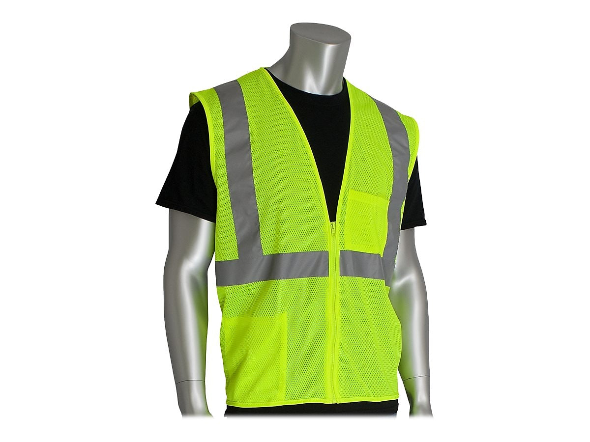Protective Industrial Products High Visibility Zipper Safety Vest, ANSI Class R2, Hi-Vis Lime Yellow, X-Large