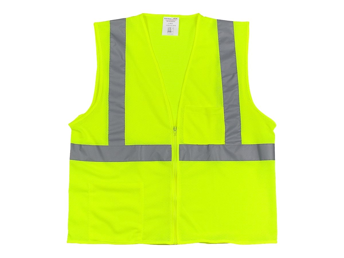 Protective Industrial Products High Visibility Zipper Safety Vest, ANSI Class R2, Lime Yellow, 2XL