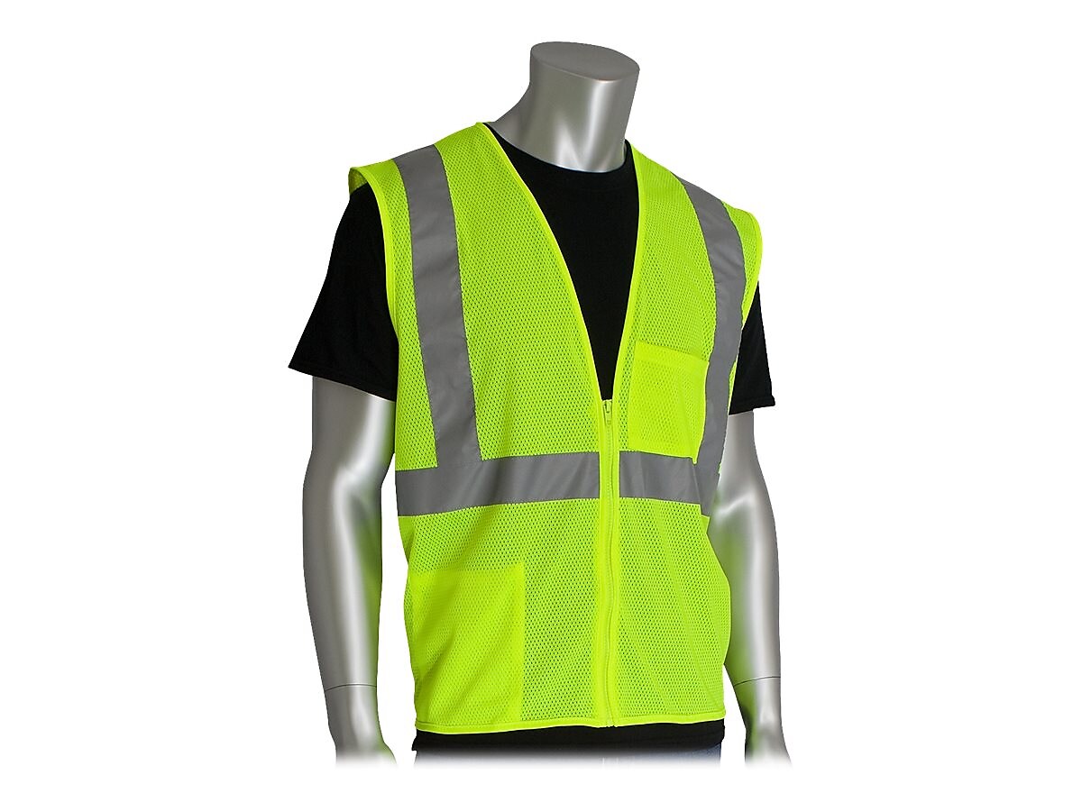 Protective Industrial Products High Visibility Zipper Safety Vest, ANSI Class R2, Lime Yellow, 2XL