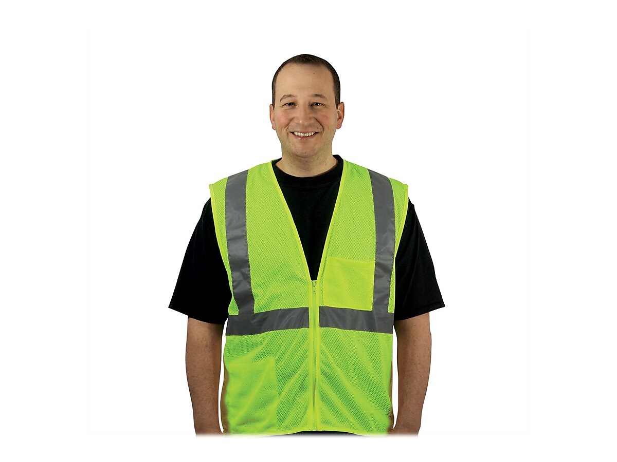 Protective Industrial Products High Visibility Zipper Safety Vest, ANSI Class R2, Lime Yellow, 2XL