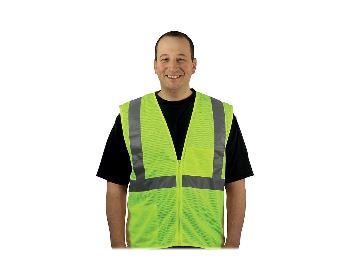 Protective Industrial Products High Visibility Zipper Safety Vest, ANSI Class R2, Lime Yellow, 2XL