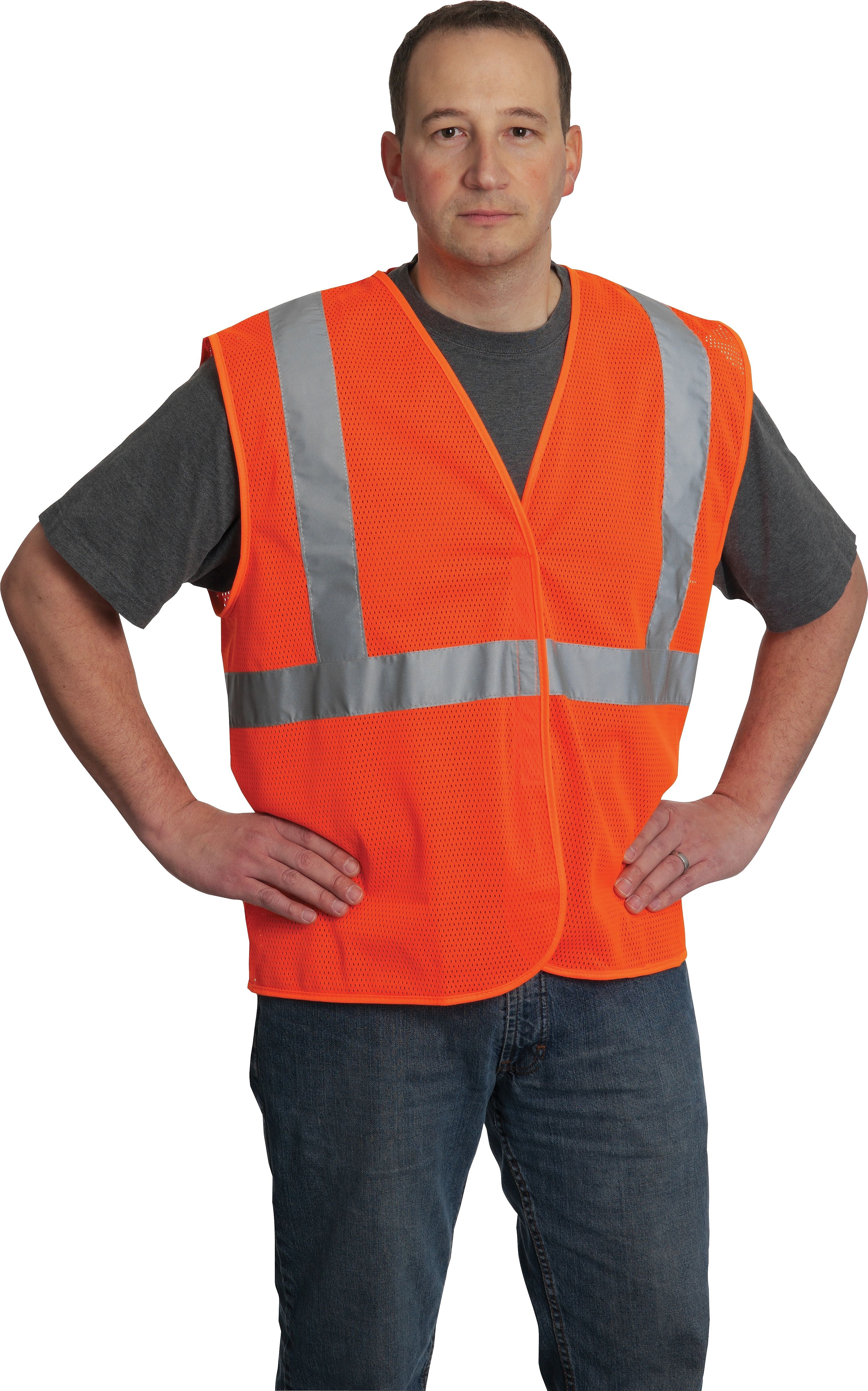 Protective Industrial Products Safety Vests, ANSI Class 2, Orange Mesh, Large