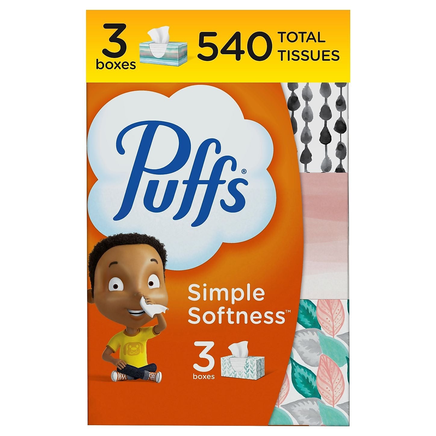 Puffs Basic Facial Tissue, 2-ply, 180 Tissues/Box, 3 Boxes/Pack