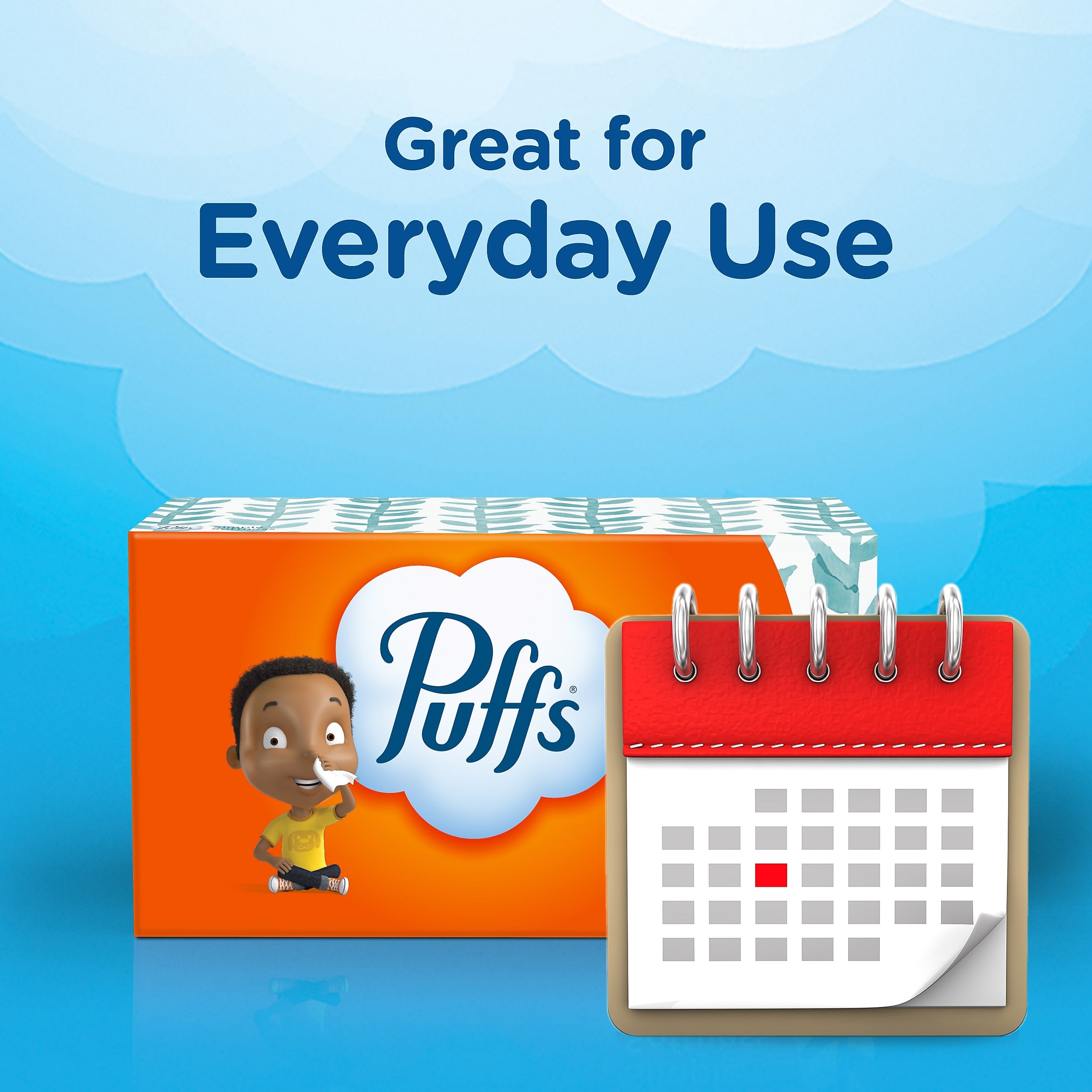 Puffs Basic Facial Tissue, 2-ply, 180 Tissues/Box, 3 Boxes/Pack