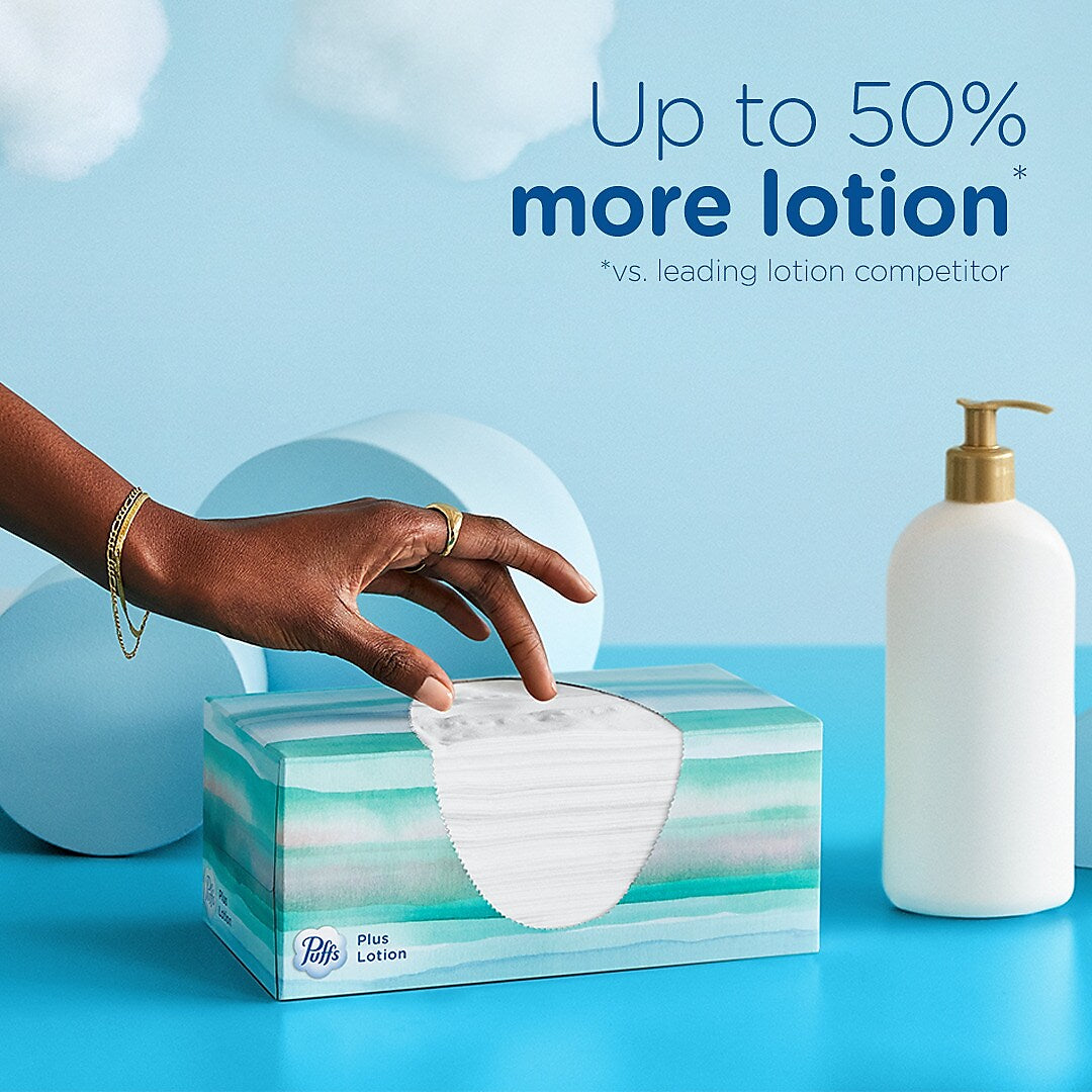 Puffs Plus Lotion Facial Tissue, 2-ply, 124 Tissues/Box, 6 Boxes/Pack