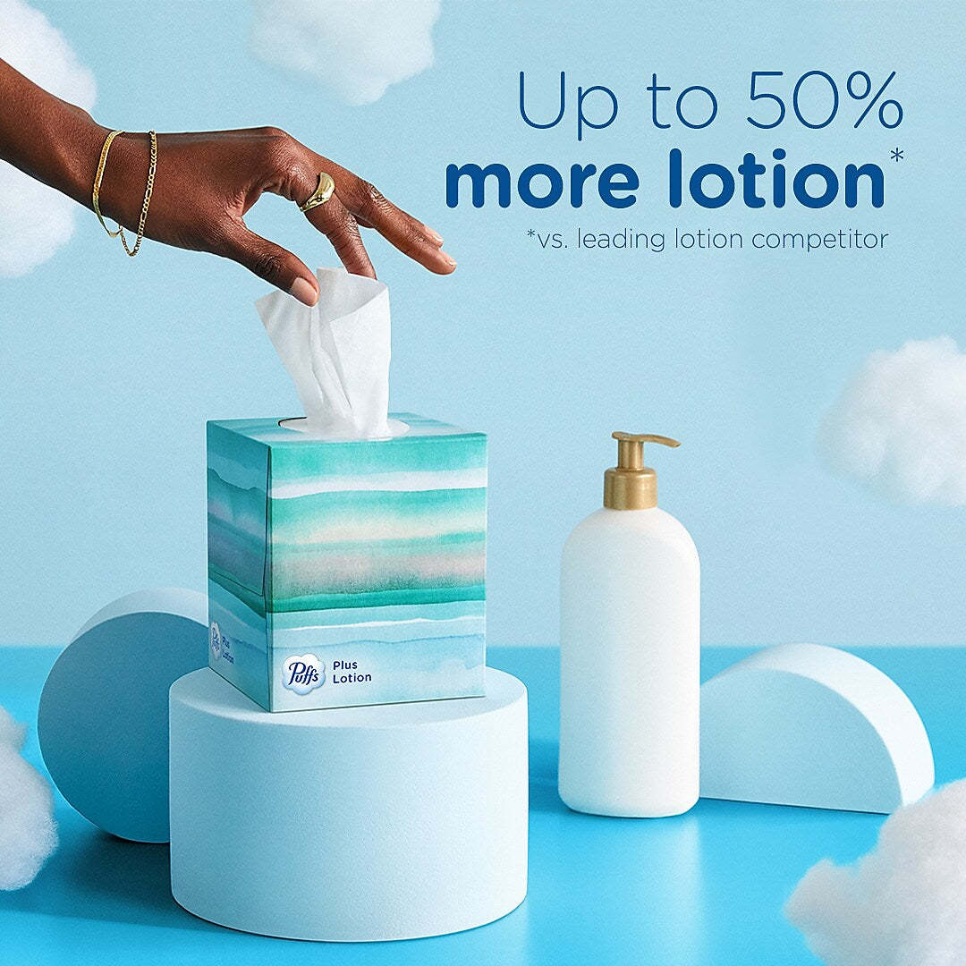Puffs Plus Lotion Facial Tissue, 2-ply, 56 Tissues/Box, 4 Boxes/Pack