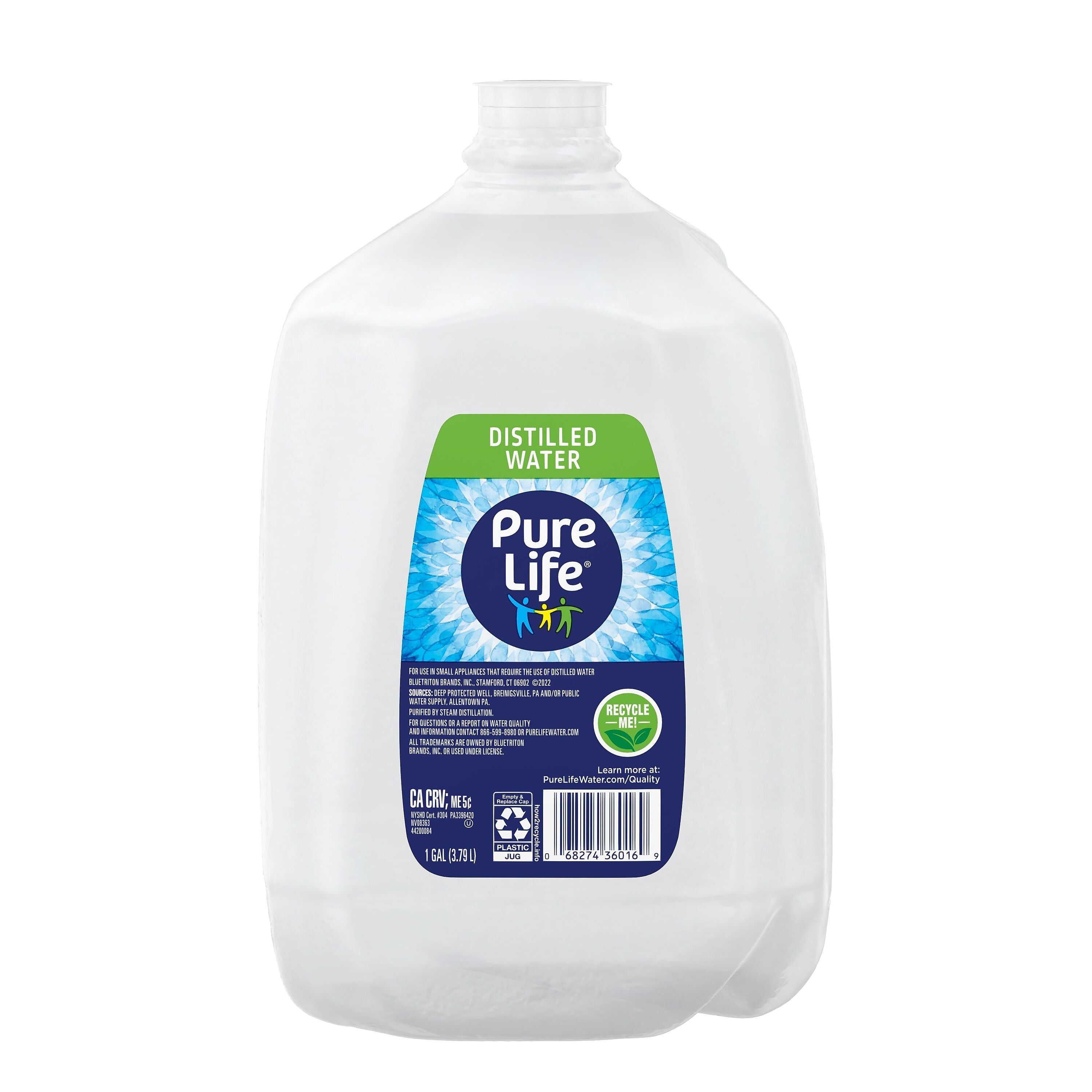 Pure Life Distilled Water, 1 Gallon. Bottle, 6/Pack