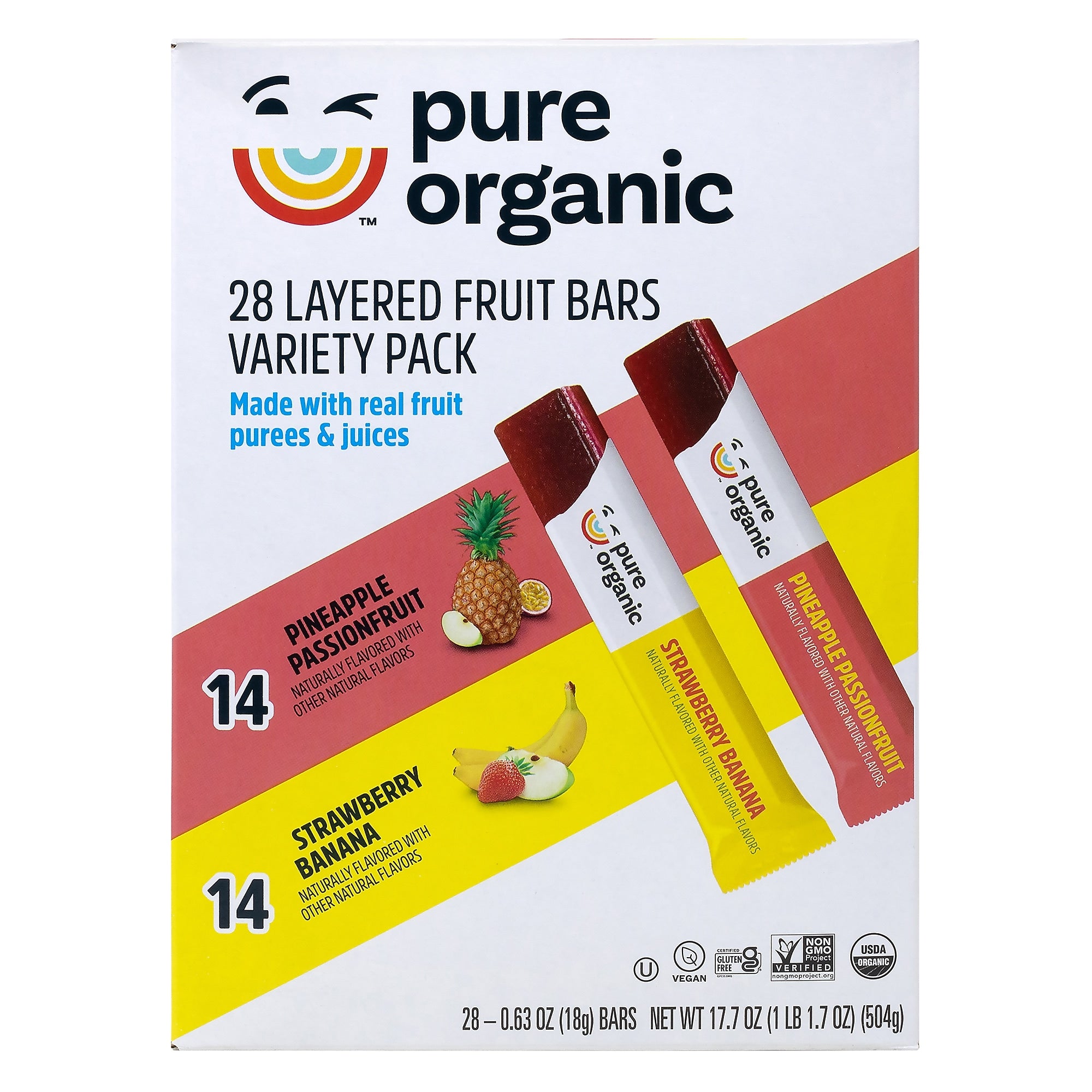 Pure Organic Layered Fruit Bars Variety Pack, 0.63 oz, 28/Pack