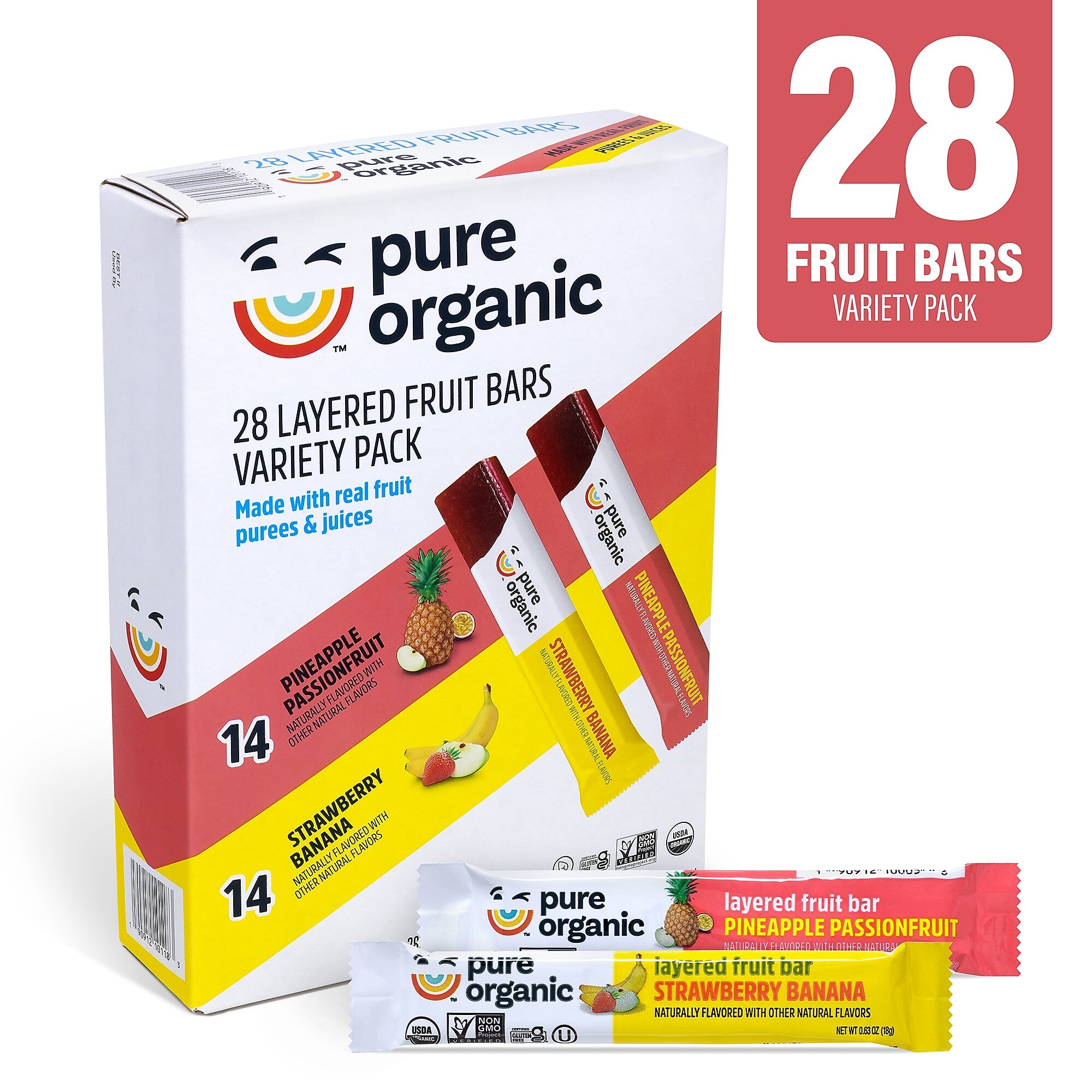 Pure Organic Layered Fruit Bars Variety Pack, 0.63 oz, 28/Pack