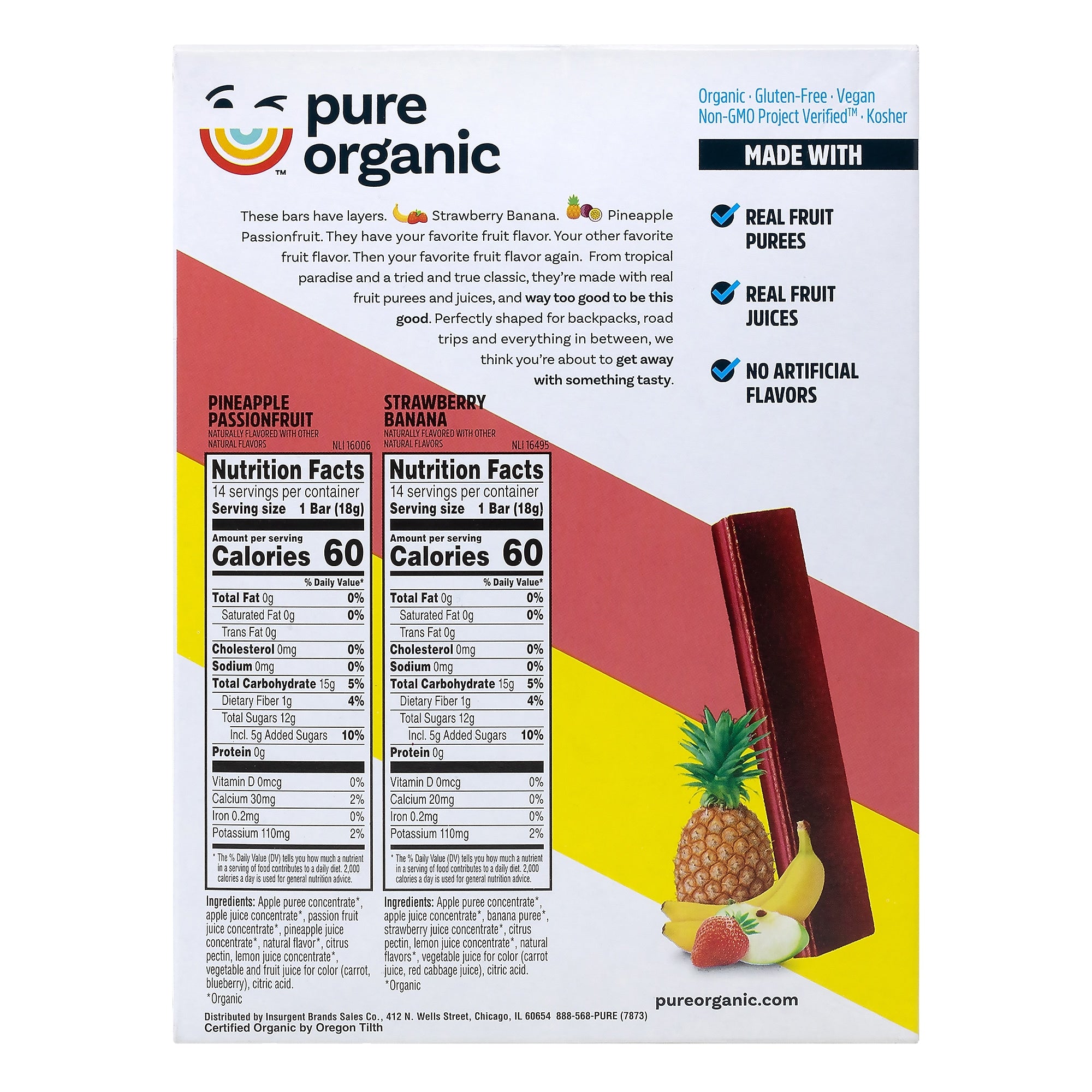 Pure Organic Layered Fruit Bars Variety Pack, 0.63 oz, 28/Pack