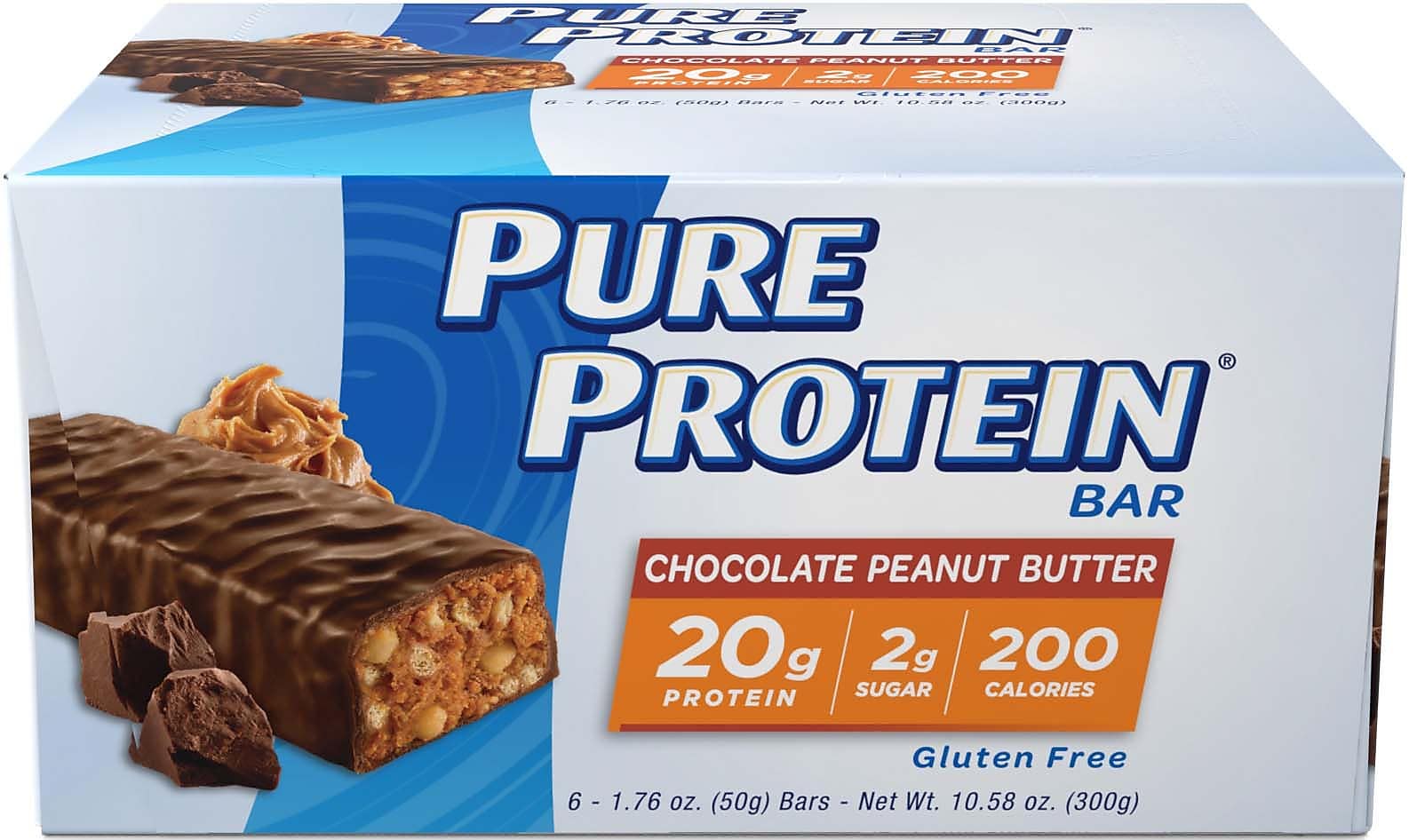 Pure Protein Protein Bar Gluten Free Chocolate Peanut Butter Protein Bar, 6 Bars/Box