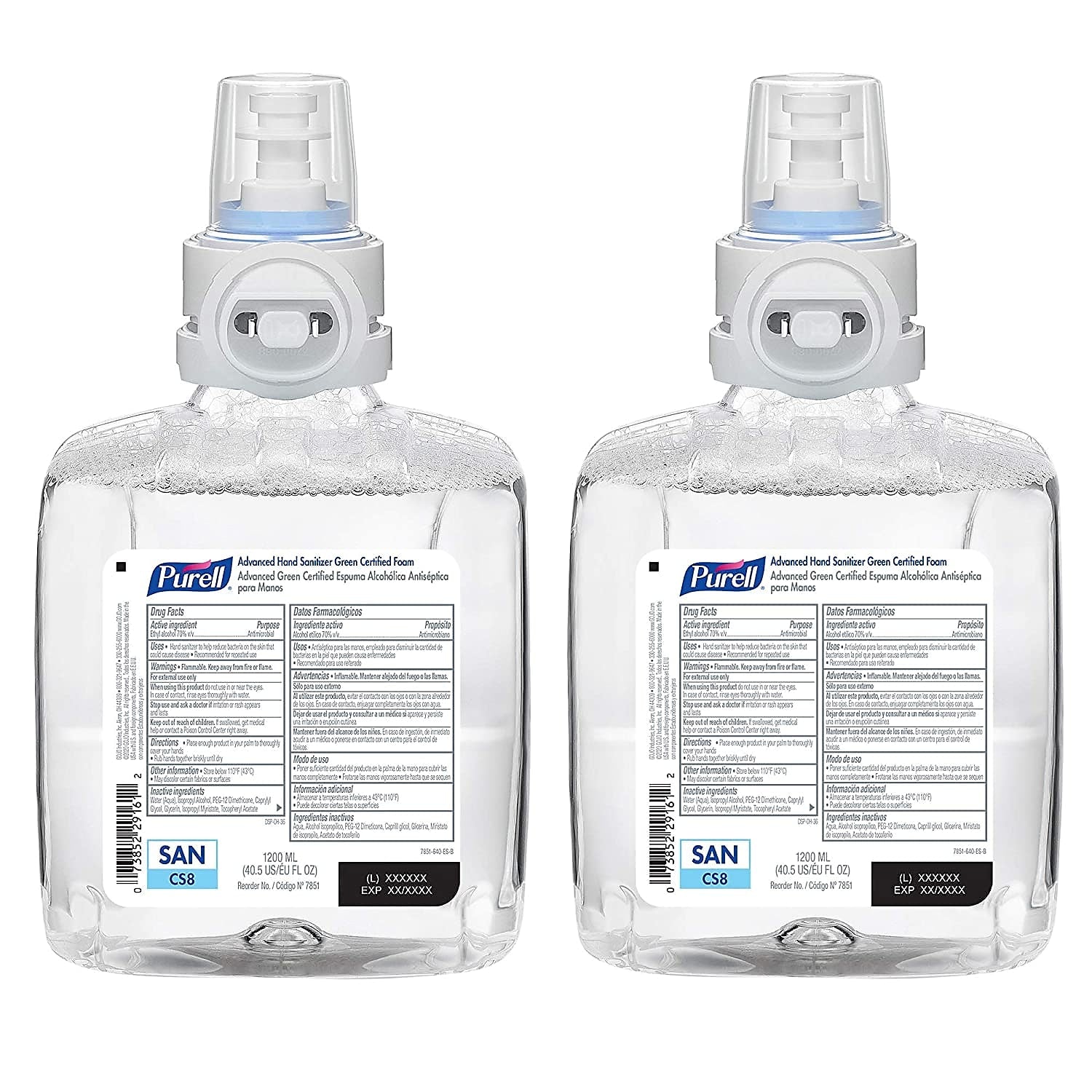 PURELL 70% Alcohol Foaming Hand Sanitizer Refill for CS8 Dispensers, 1200 mL, 2/Carton