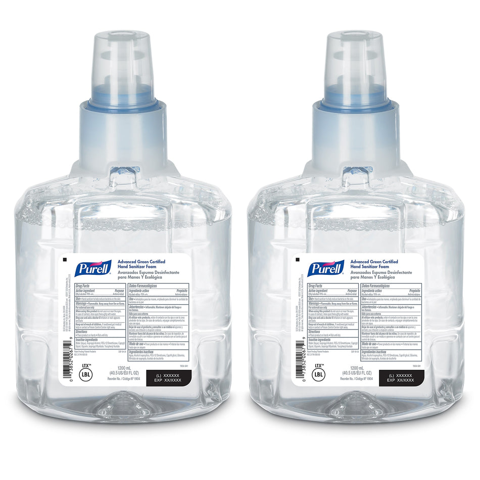 PURELL Advanced Foaming Hand Sanitizer Refill for LTX-12 Dispenser, 1200 mL, 2/Pack